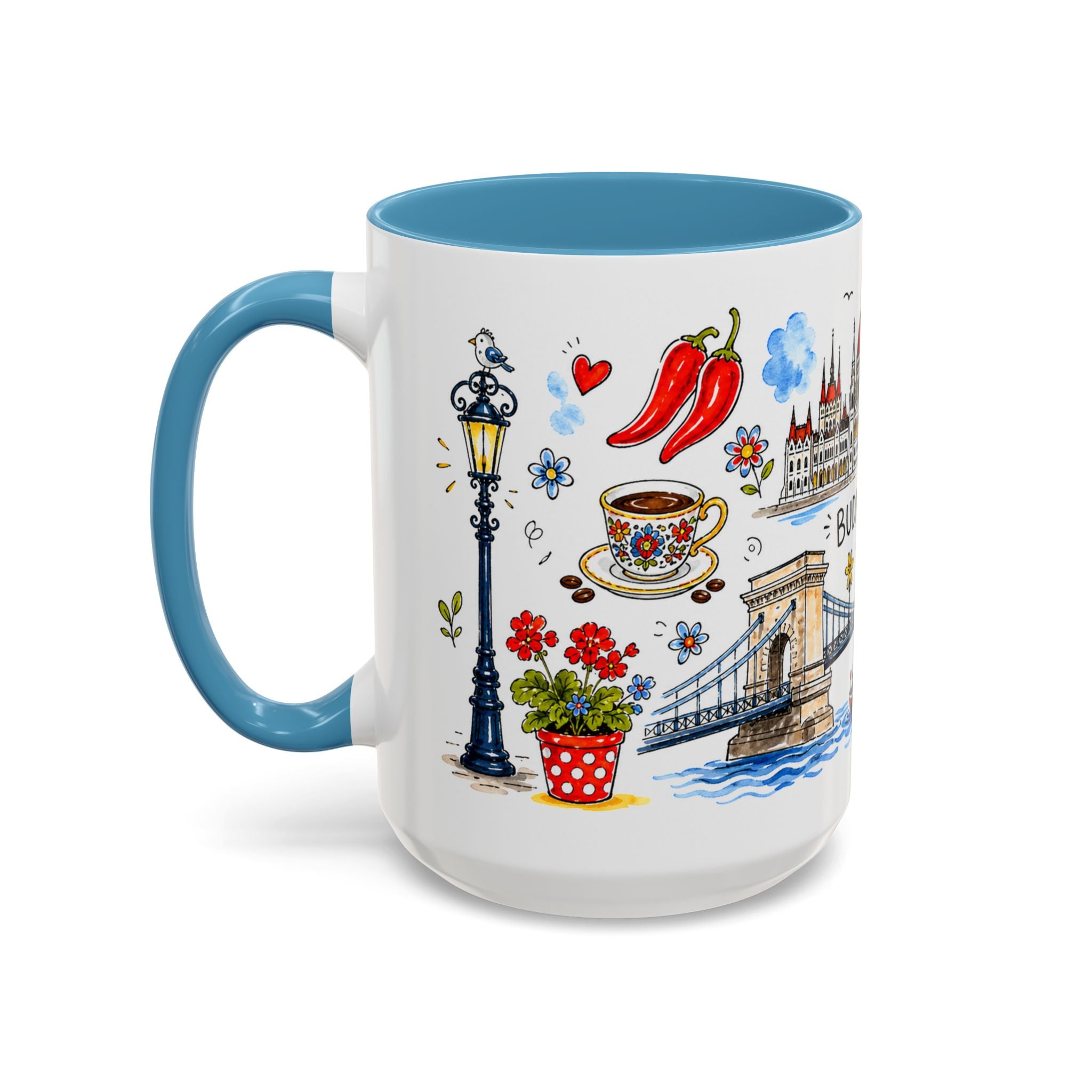 Budapest Travel Mug | European City Souvenir Accent Coffee Mug | 11oz 15oz Ceramic Cup