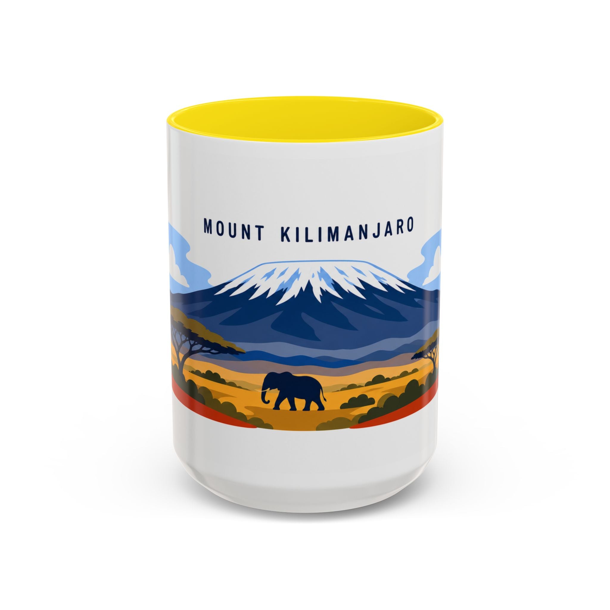 Mount Kilimanjaro Coffee Mug | Travel Destination Souvenir Gift | Accent Color Ceramic 11oz 15oz