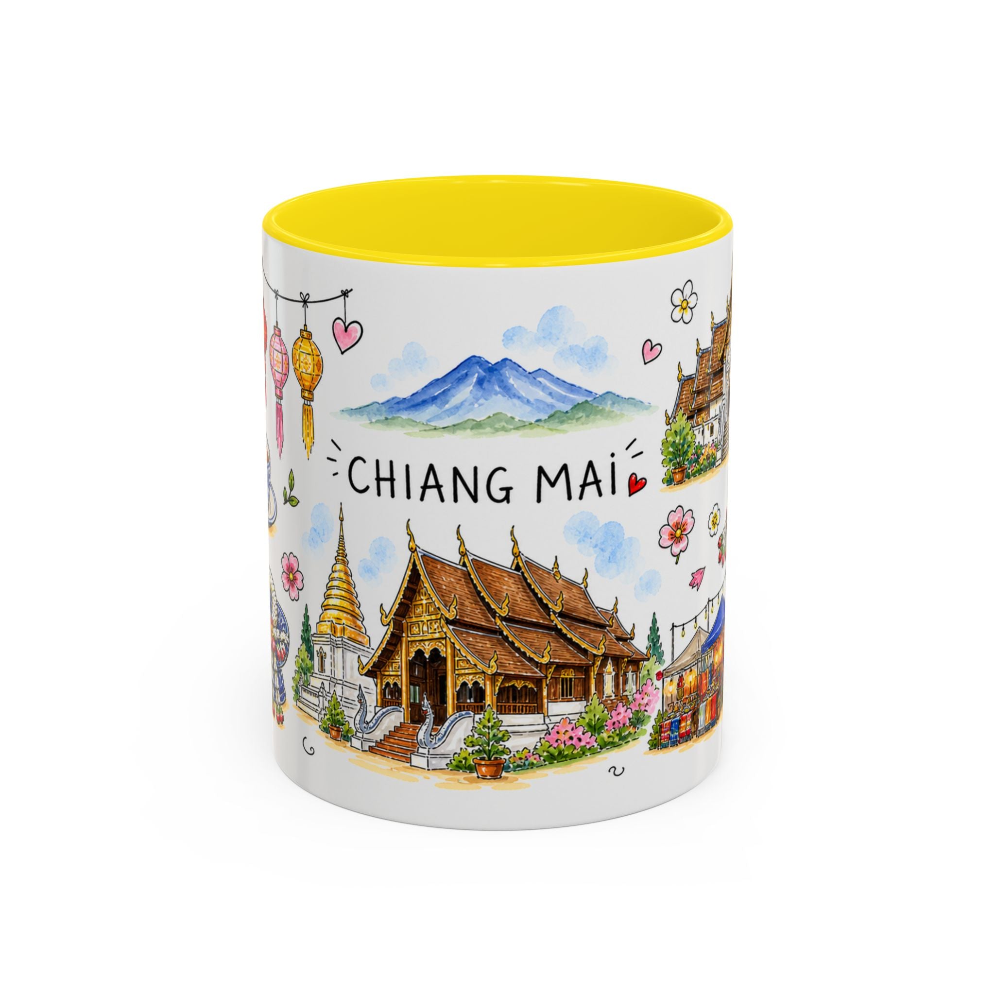 Chiang Mai Illustrated Travel Mug | City Souvenir Accent Coffee Mug | 11oz 15oz Ceramic Cup
