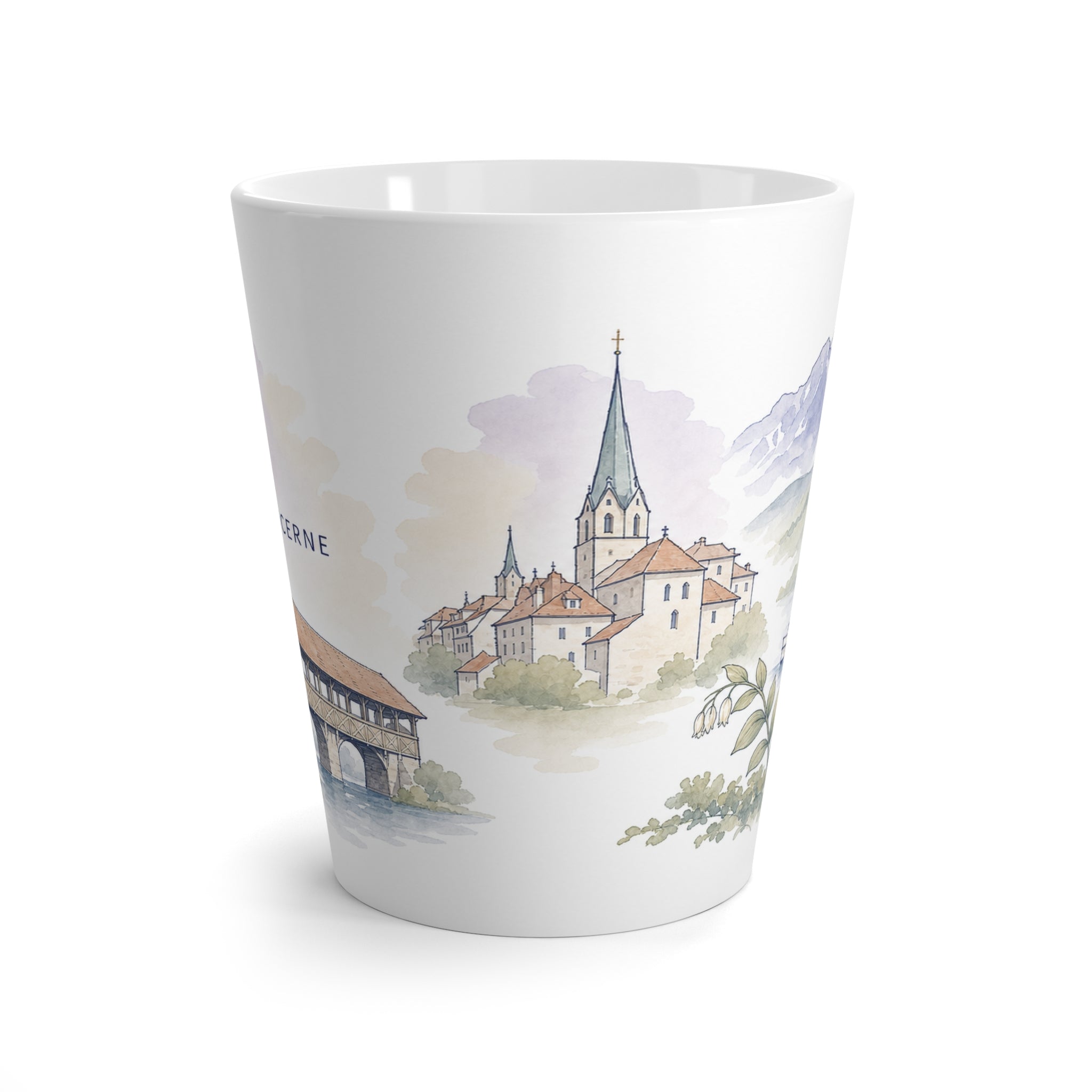 Lucerne Latte Mug | Watercolor City Travel Mug | 12 oz Ceramic Souvenir Gift