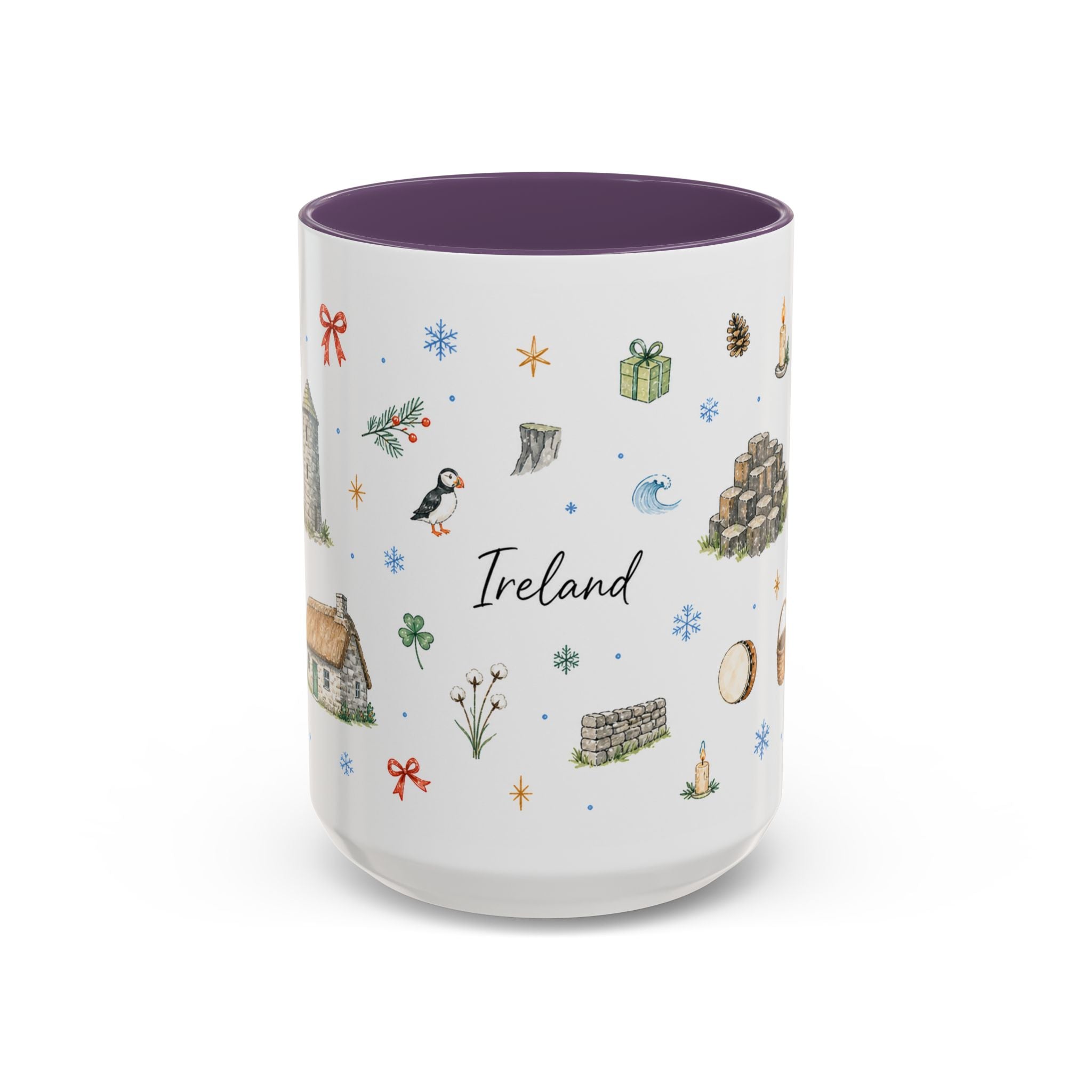 Ireland Christmas Mug | Watercolor Travel Souvenir | Holiday Gift | Accent Ceramic Coffee Cup 11oz 15oz