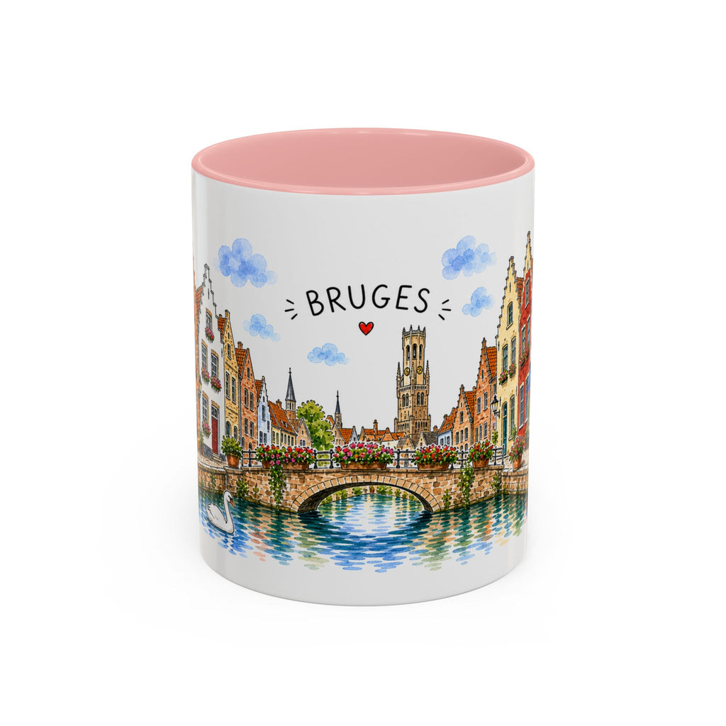 Bruges Illustrated Travel Mug | Belgium Souvenir Accent Coffee Mug | 11oz 15oz Ceramic Cup