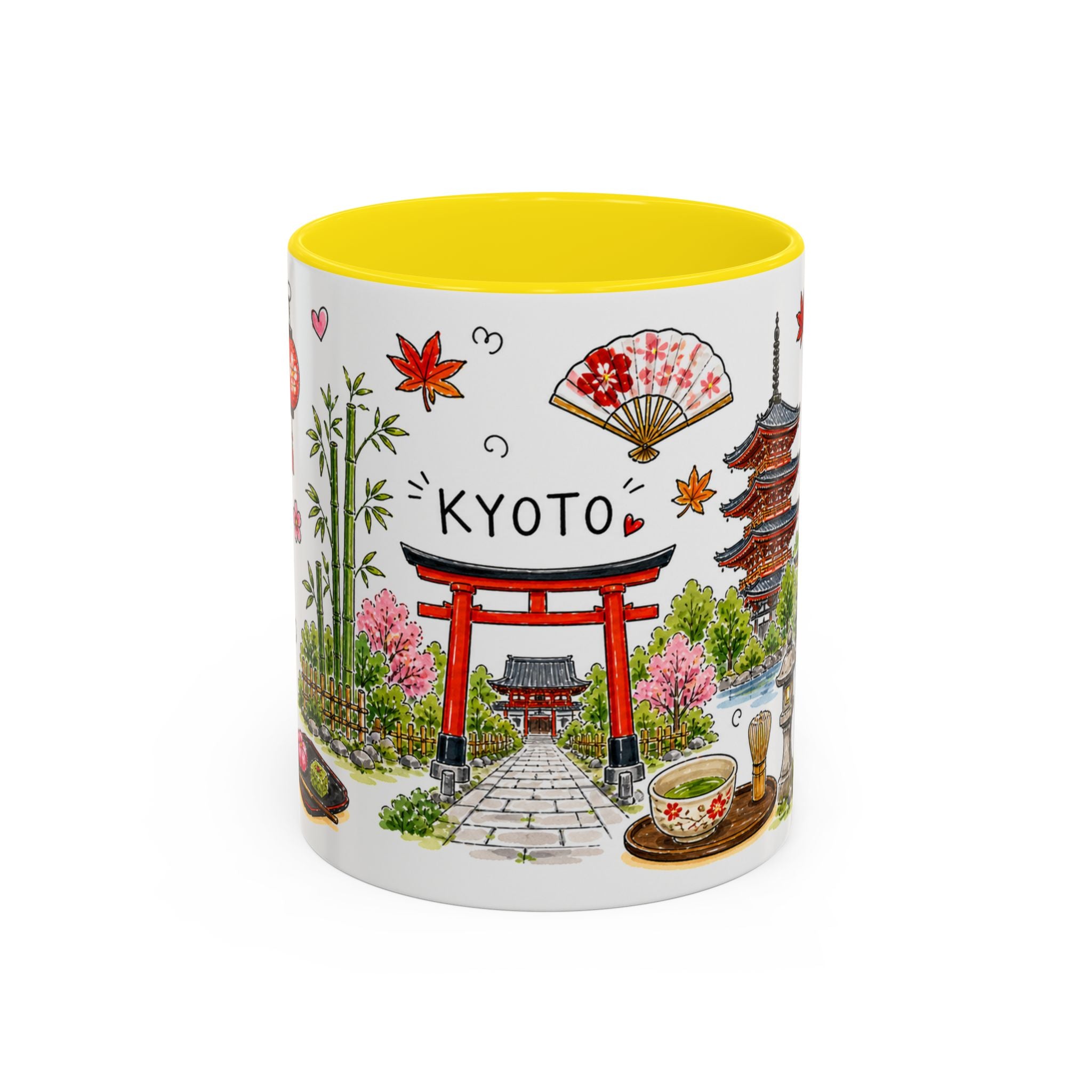 Kyoto Illustrated Travel Mug | City Souvenir Accent Coffee Mug | 11oz 15oz Ceramic Cup