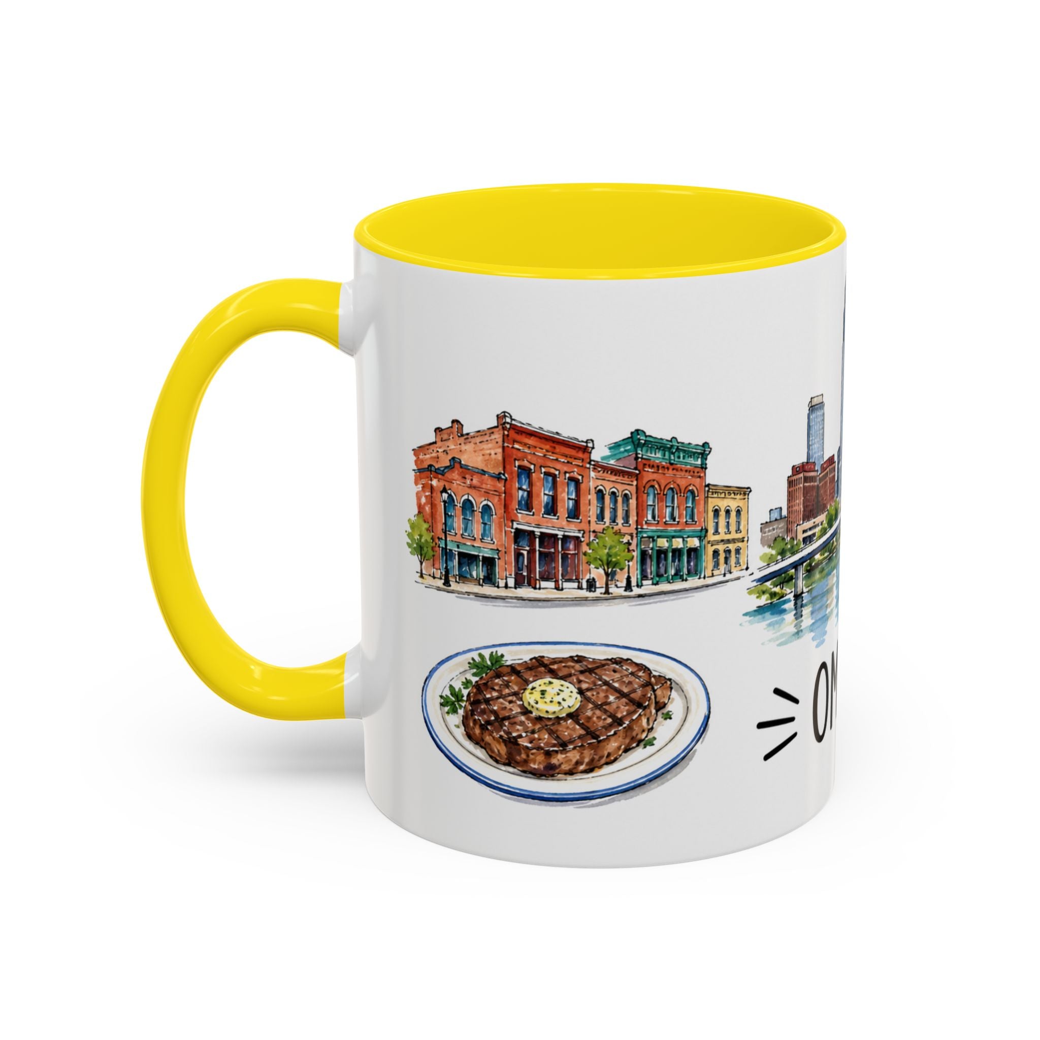 Omaha Illustrated Travel Mug | City Souvenir Accent Coffee Mug | 11oz 15oz Ceramic Cup