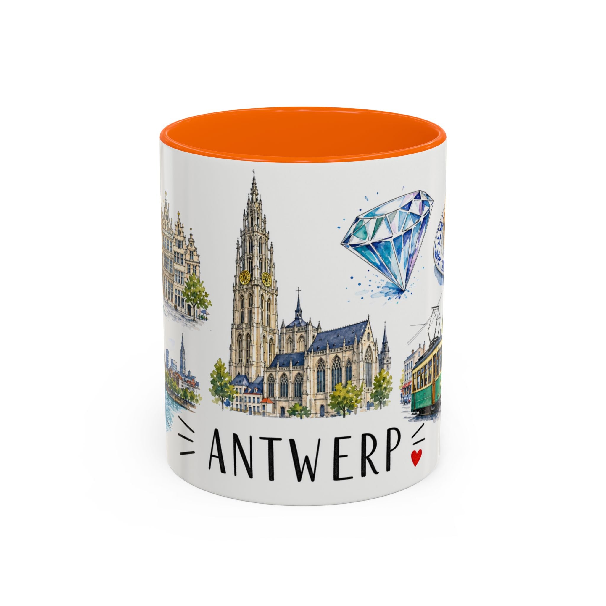 Antwerp Illustrated Travel Mug | City Souvenir Accent Coffee Mug | 11oz 15oz Ceramic Cup