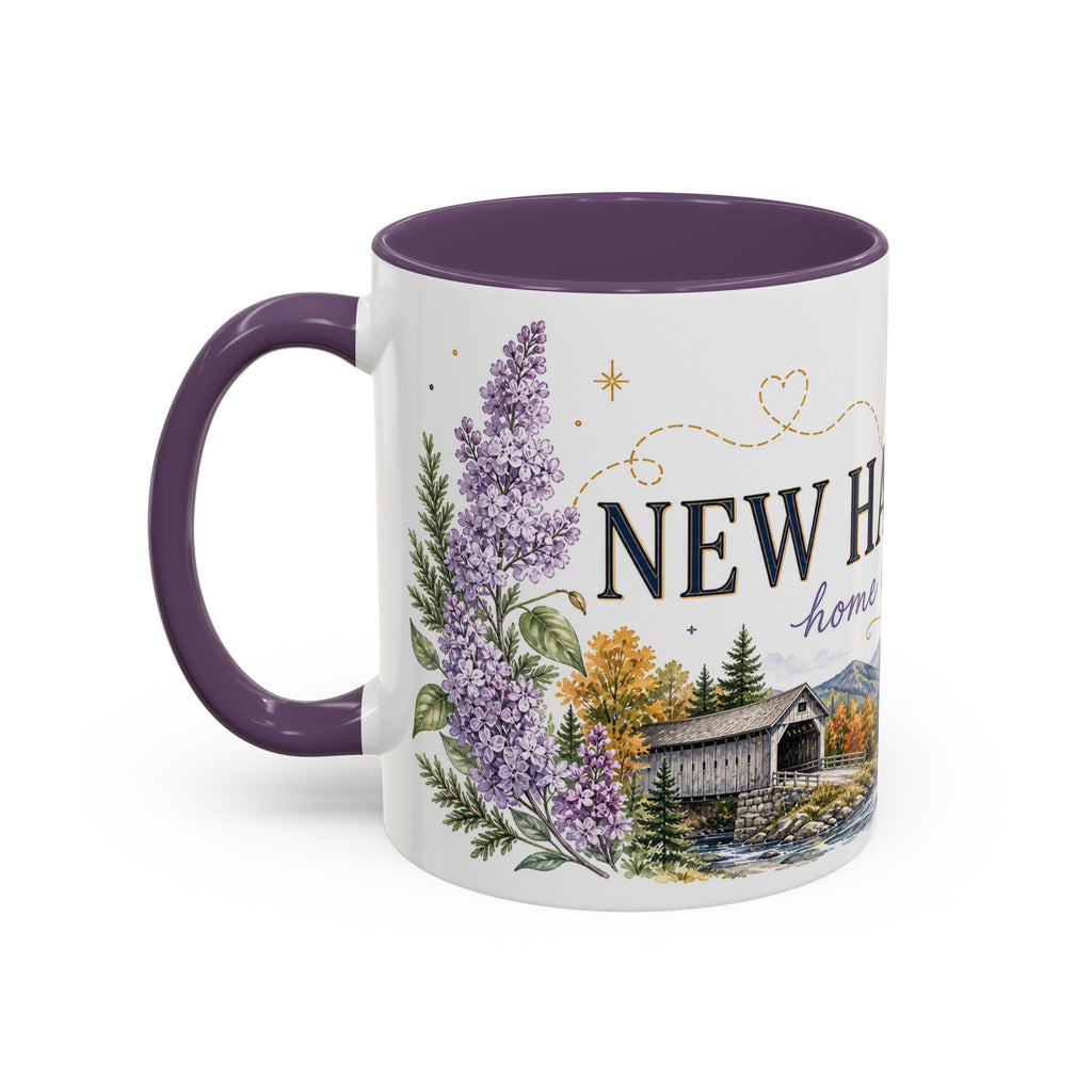 New Hampshire State Map Mug | Botanical Accents, Mountain Landscape Coffee Cup