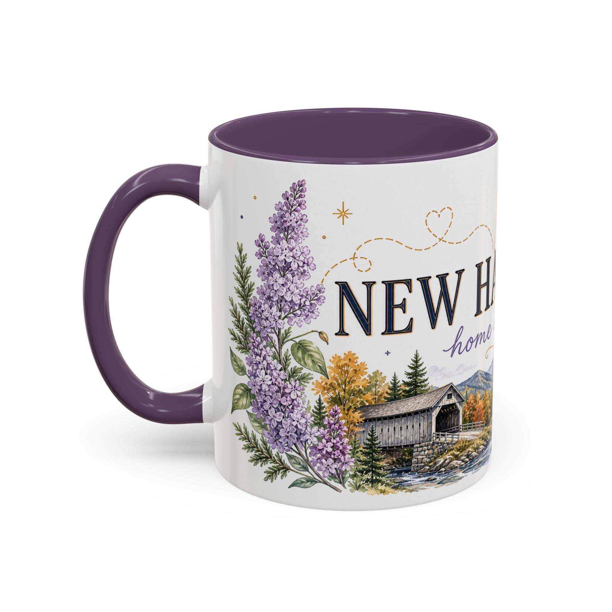 New Hampshire State Map Mug | Botanical Accents, Mountain Landscape Coffee Cup