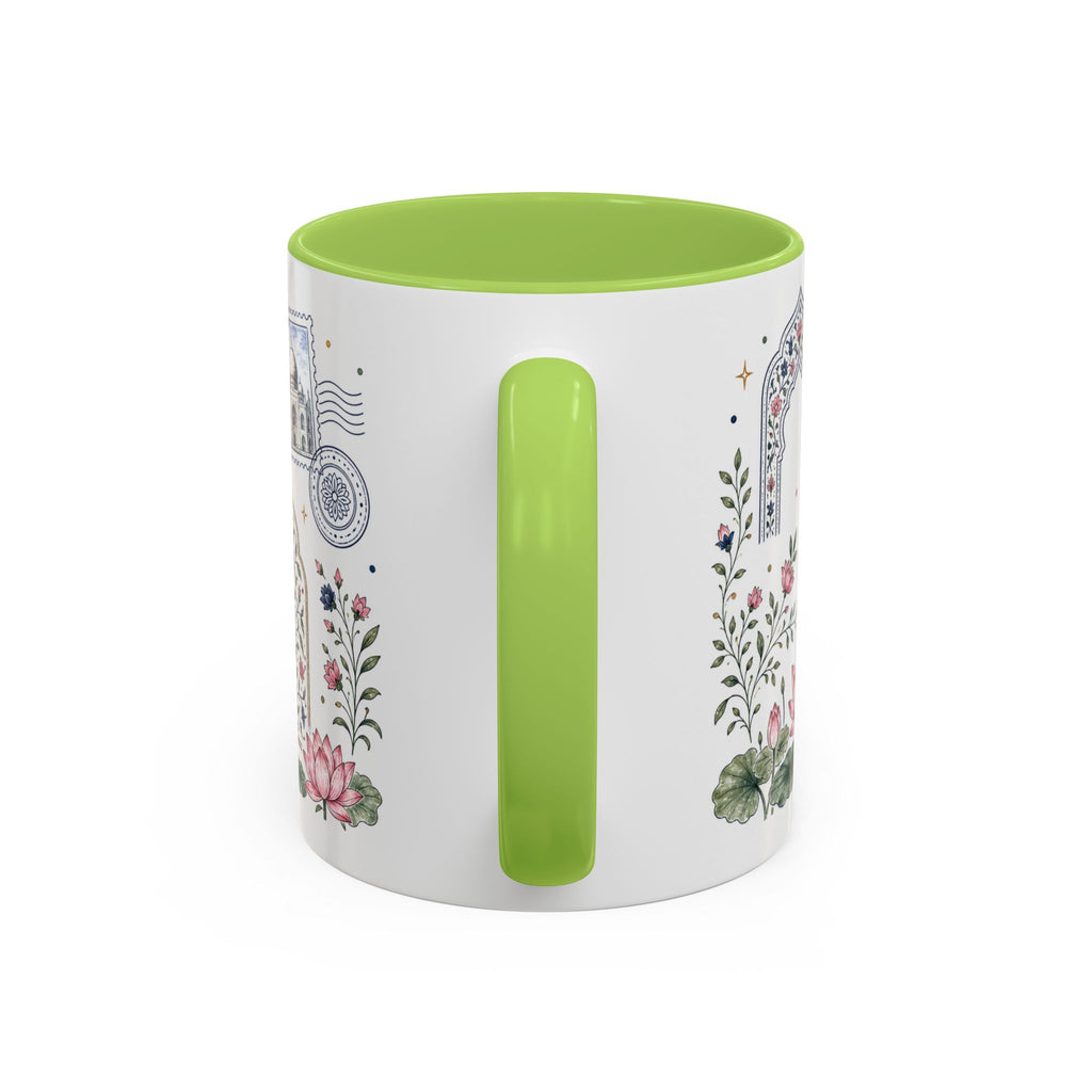 Taj Mahal Coffee Mug | Travel Destination Souvenir Gift | Accent Color Ceramic 11oz 15oz