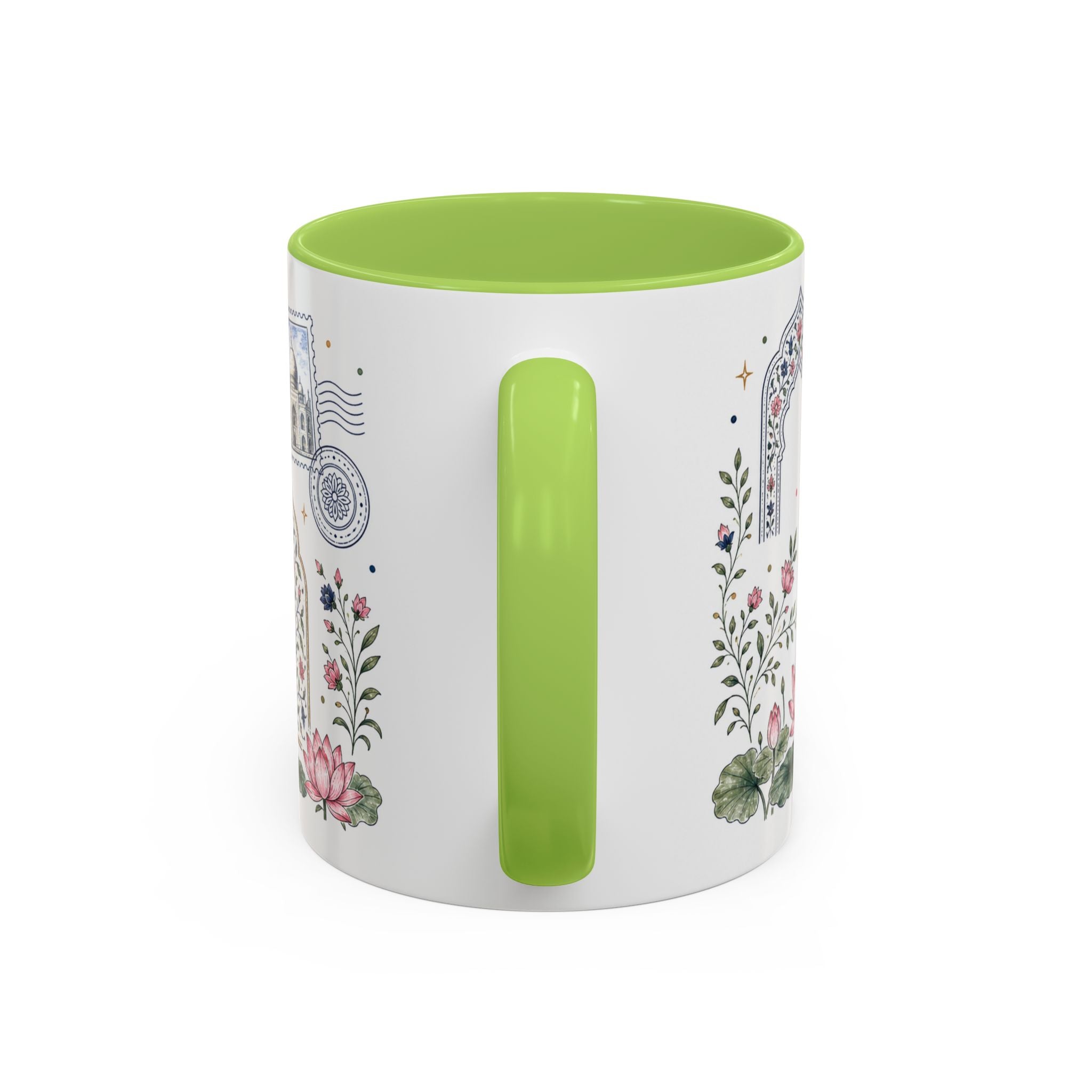 Taj Mahal Coffee Mug | Travel Destination Souvenir Gift | Accent Color Ceramic 11oz 15oz