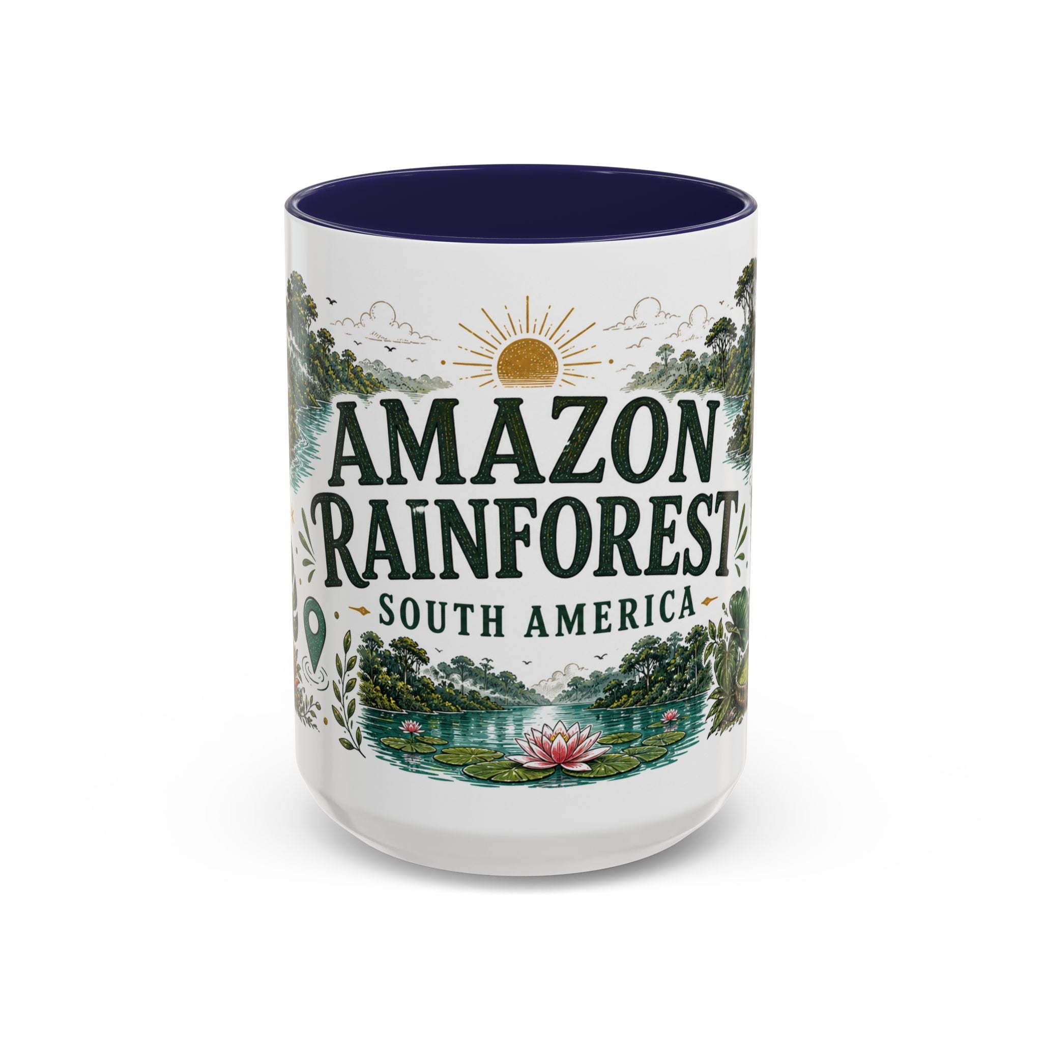 Amazon Rainforest Coffee Mug | Travel Destination Souvenir Gift | Accent Color Ceramic 11oz 15oz