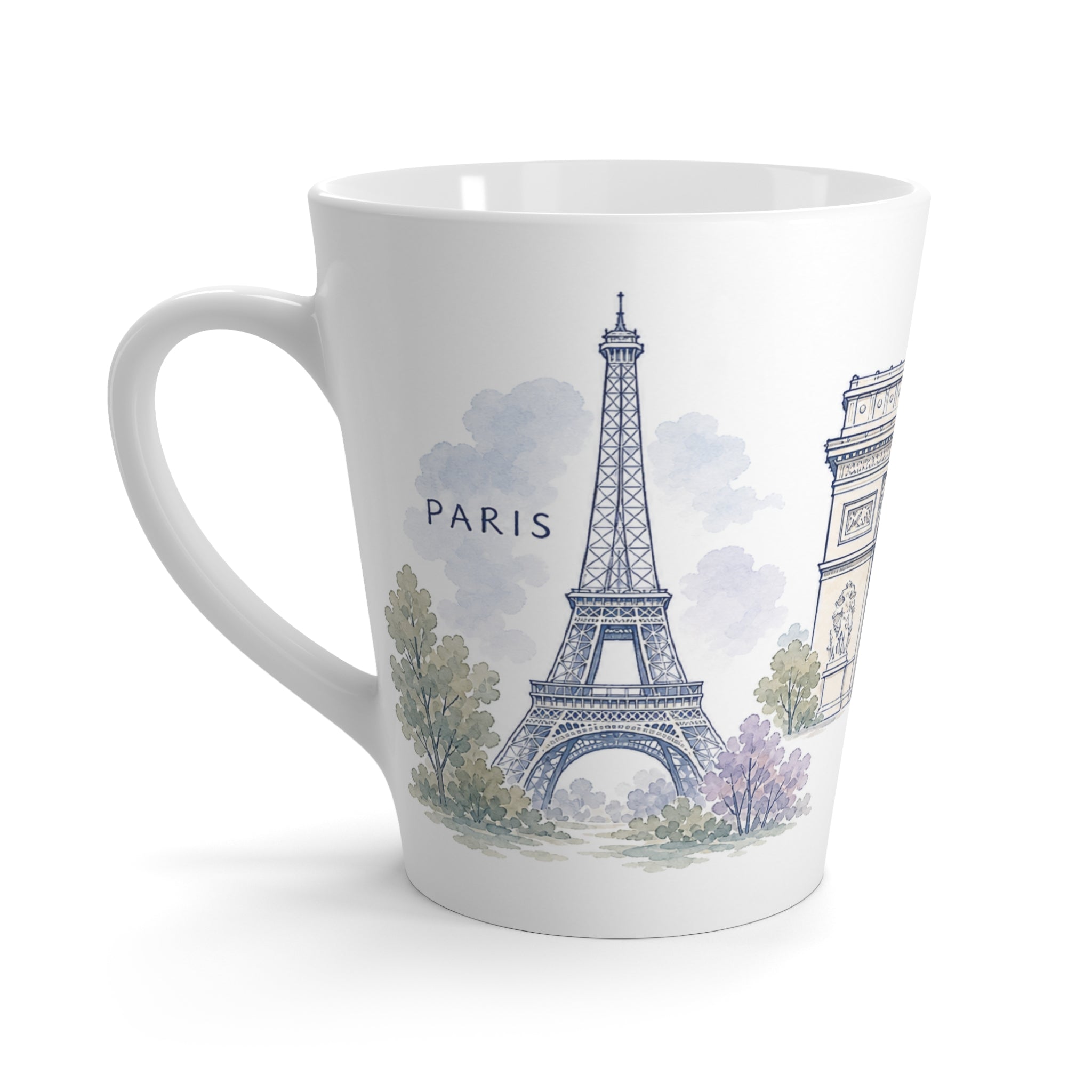 Paris Latte Mug | Watercolor City Travel Mug | 12 oz Ceramic Souvenir Gift