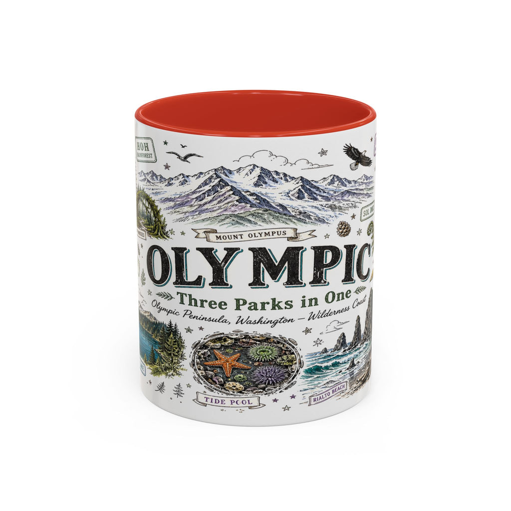 Olympic Coffee Mug | National Park Hiking Rainforest Gift | Accent Color Ceramic 11oz 15oz