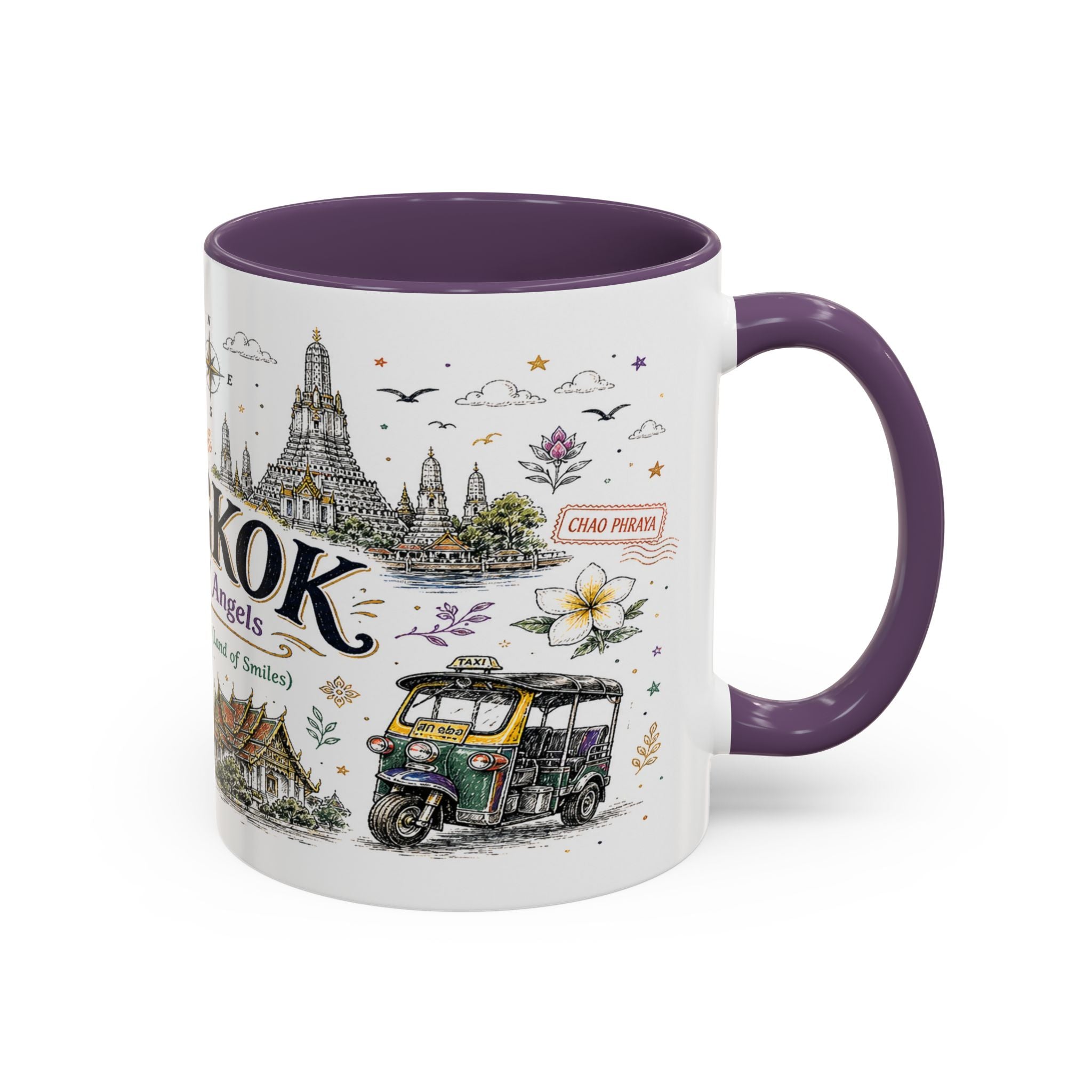 Bangkok Coffee Mug | Thailand Souvenir Travel Gift | Accent Color Ceramic 11oz 15oz