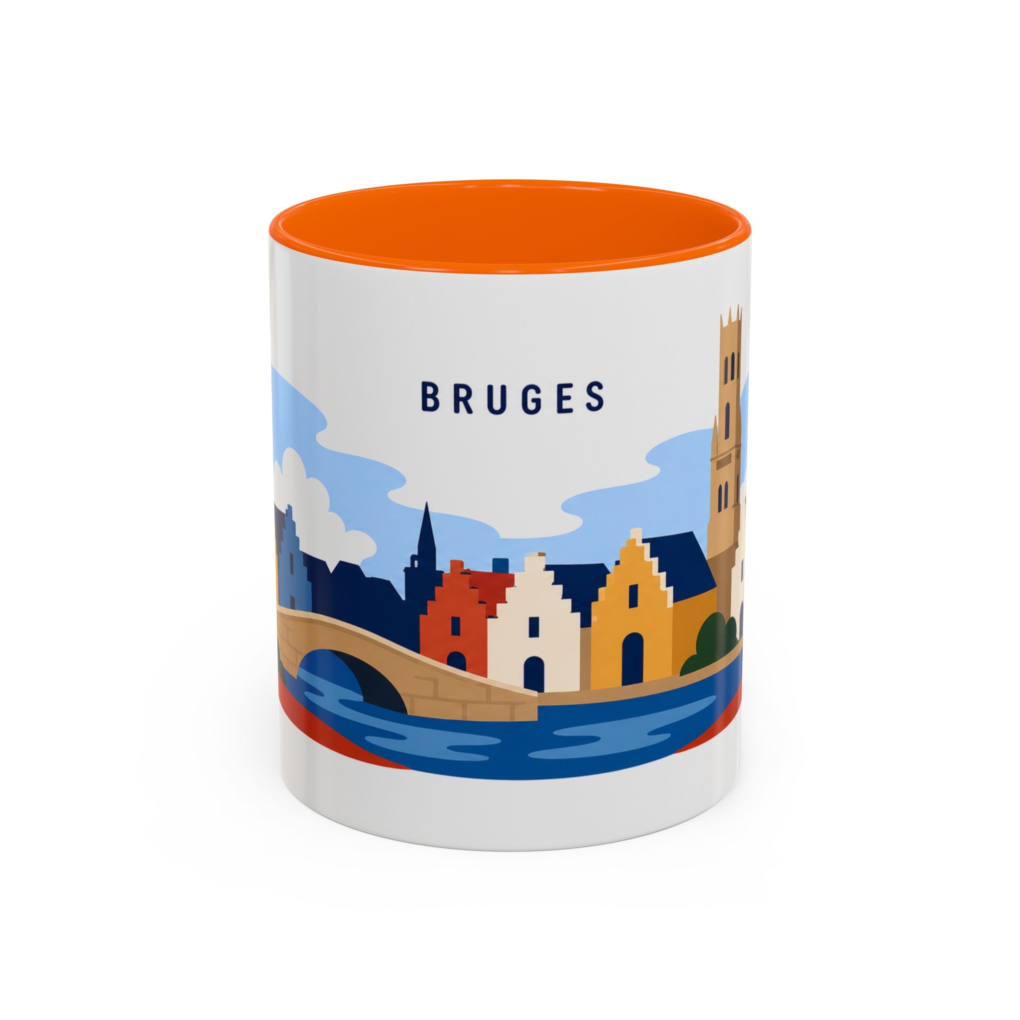 Bruges Coffee Mug | Travel Destination Souvenir Gift | Accent Color Ceramic 11oz 15oz
