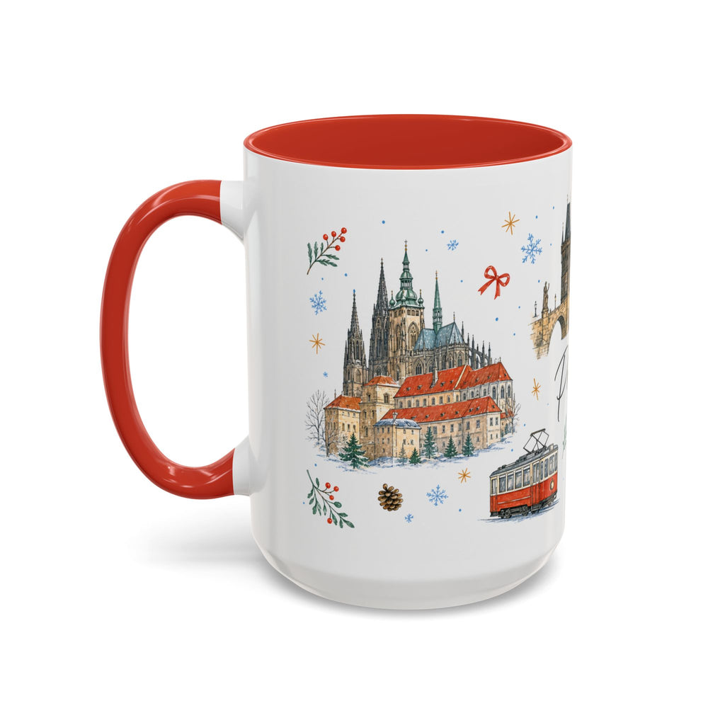 Prague Christmas Mug | Watercolor Travel Souvenir | Holiday Gift | Accent Ceramic Coffee Cup 11oz 15oz