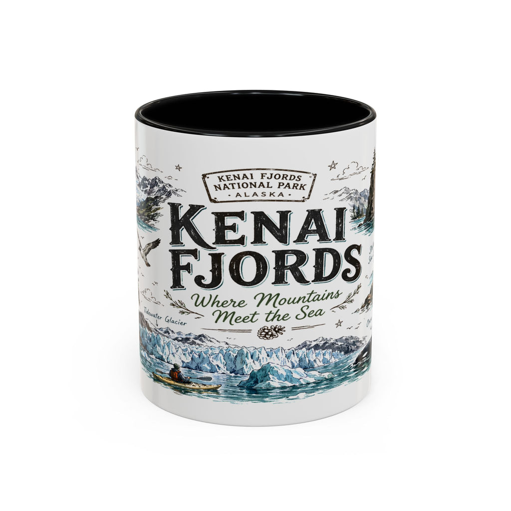 Kenai Fjords National Park Coffee Mug | Alaska Coastal Wildlife Hiking Gift | Accent Color Ceramic 11oz 15oz