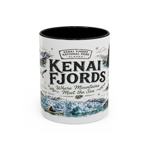 Kenai Fjords National Park Coffee Mug | Alaska Coastal Wildlife Hiking Gift | Accent Color Ceramic 11oz 15oz