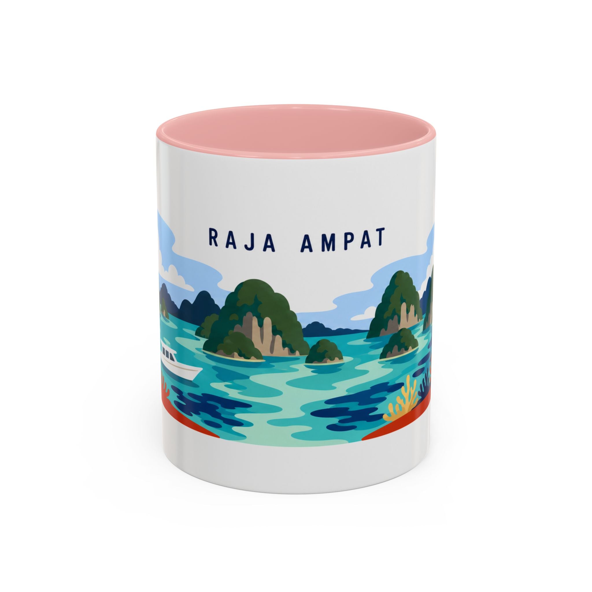 Raja Ampat Coffee Mug | Travel Destination Souvenir Gift | Accent Color Ceramic 11oz 15oz