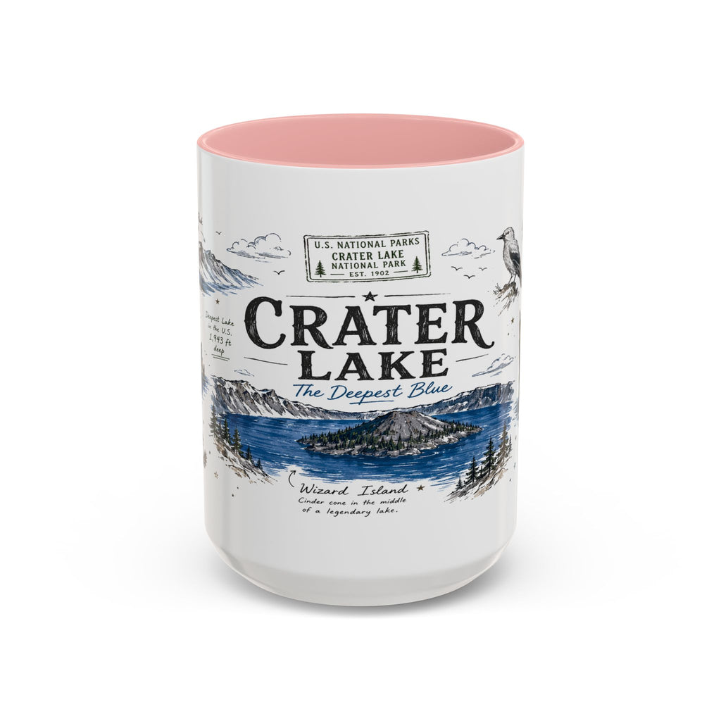 Crater Lake National Park Coffee Mug | Oregon Volcano Blue Lake Hiking Gift | Accent Color Ceramic 11oz 15oz
