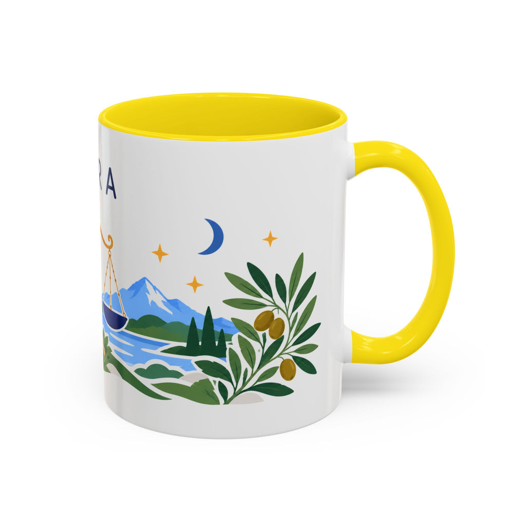 Libra Zodiac Coffee Mug | Scales and Rose Design | Astrology Birthday Gift | 11 oz 15 oz Ceramic Accent Mug