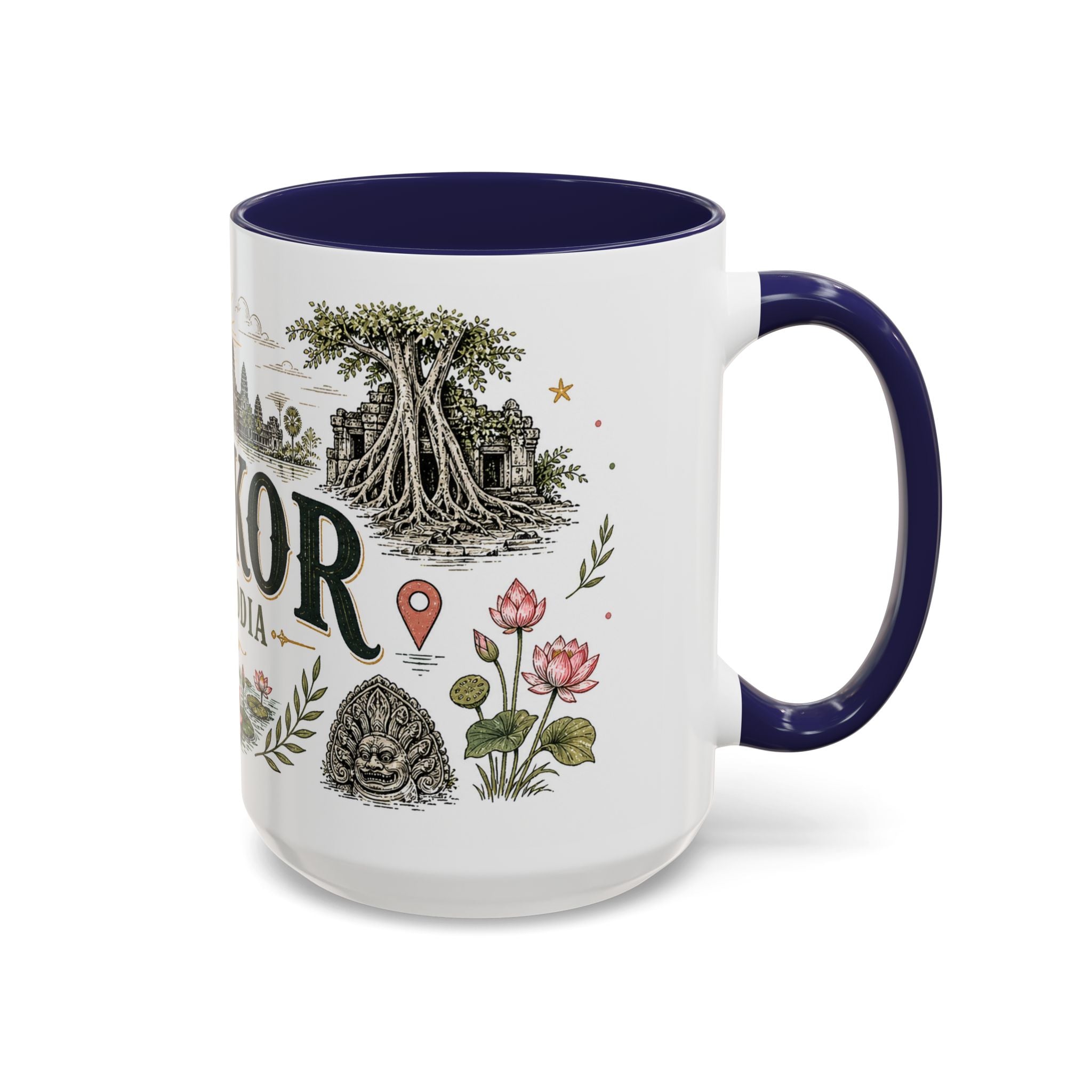 Angkor Coffee Mug | Travel Destination Souvenir Gift | Accent Color Ceramic 11oz 15oz