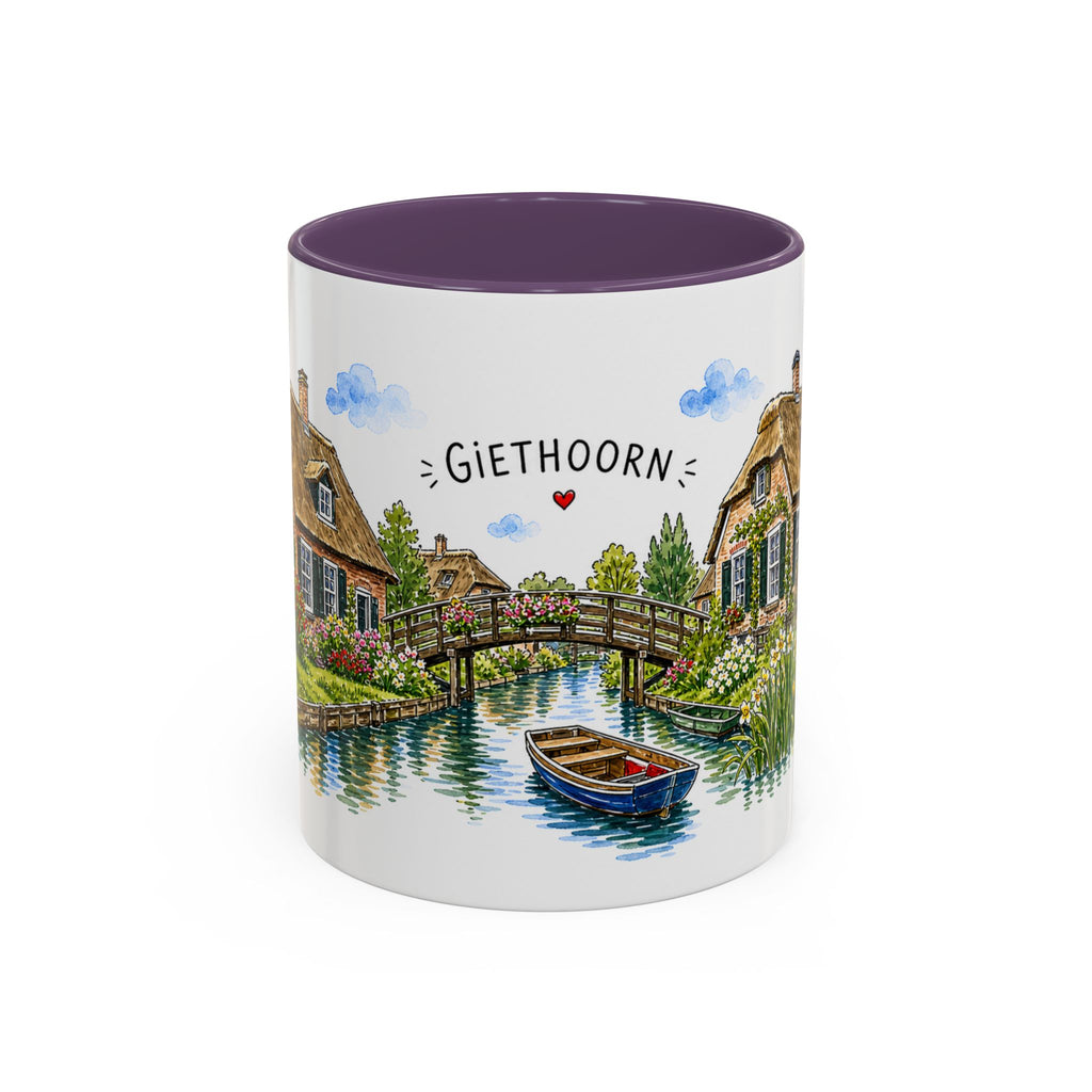 Giethoorn Illustrated Travel Mug | Netherlands Souvenir Accent Coffee Mug | 11oz 15oz Ceramic Cup