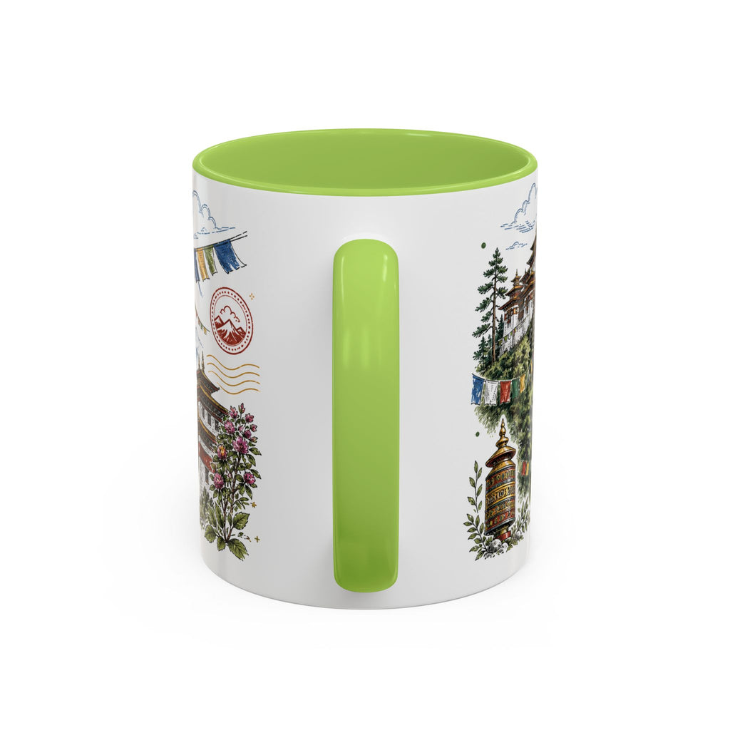 Bhutan Valleys Coffee Mug | Travel Destination Souvenir Gift | Accent Color Ceramic 11oz 15oz