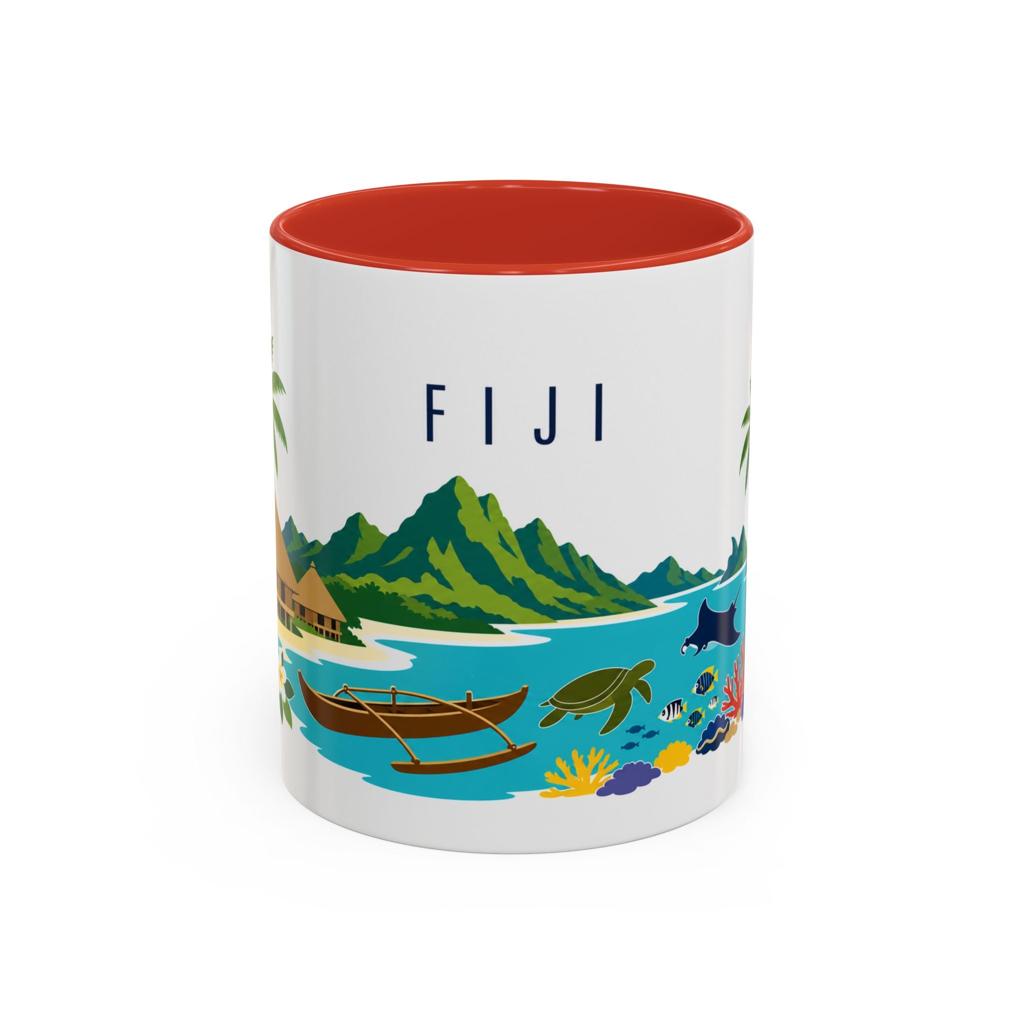 Fiji Coffee Mug | Travel Destination Souvenir Gift | Accent Color Ceramic 11oz 15oz