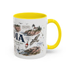 Acadia Coffee Mug | National Park Hiking Coastal Gift | Accent Color Ceramic 11oz 15oz
