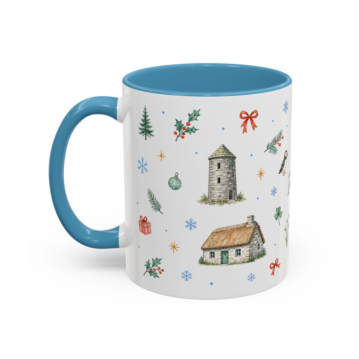 Ireland Christmas Mug | Watercolor Travel Souvenir | Holiday Gift | Accent Ceramic Coffee Cup 11oz 15oz