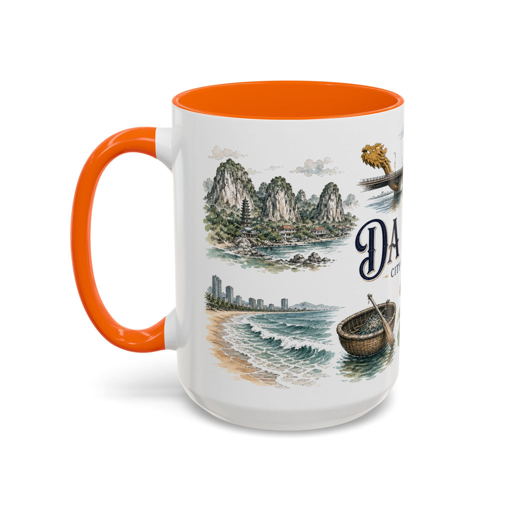 Da Nang Coffee Mug | Vietnam Travel Souvenir | Vintage Illustrated City Gift | 11 oz 15 oz Accent Mug