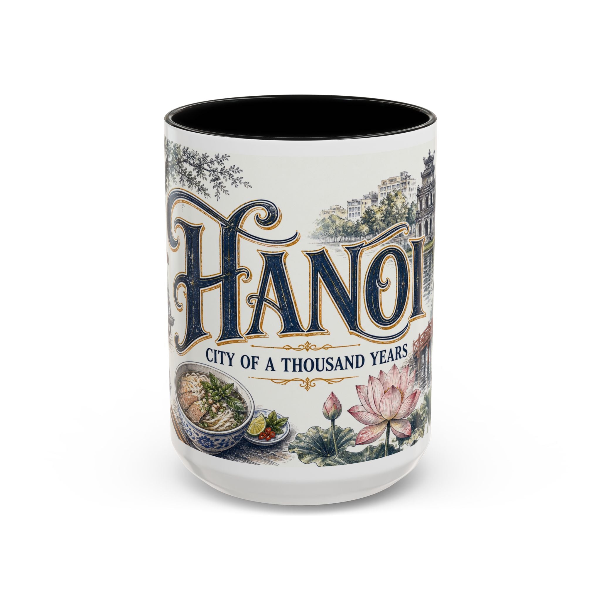 Hanoi Coffee Mug | Vietnam Travel Souvenir | Vintage Illustrated City Gift | 11 oz 15 oz Accent Mug