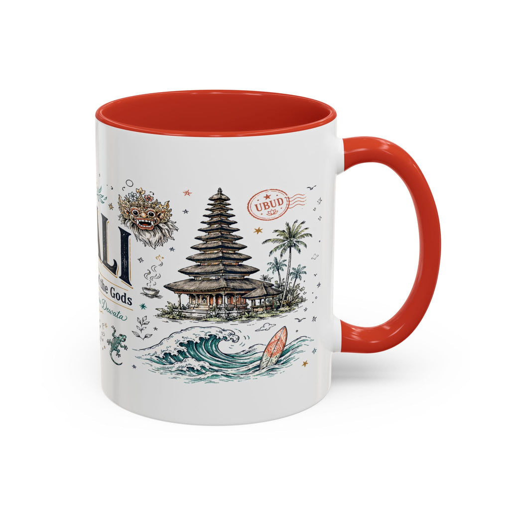 Bali Coffee Mug | Indonesia Souvenir Travel Gift | Accent Color Ceramic 11oz 15oz