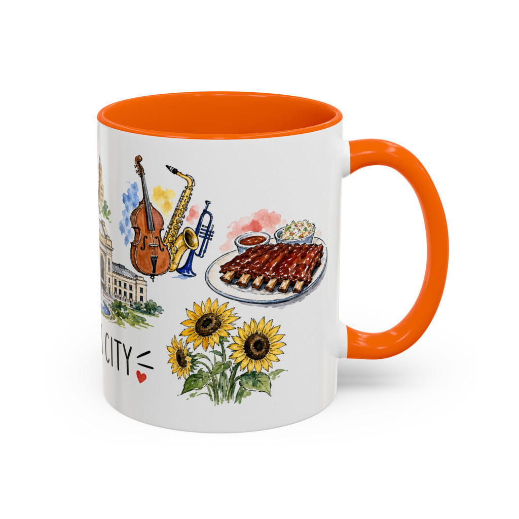 Kansas City Illustrated Travel Mug | City Souvenir Accent Coffee Mug | 11oz 15oz Ceramic Cup
