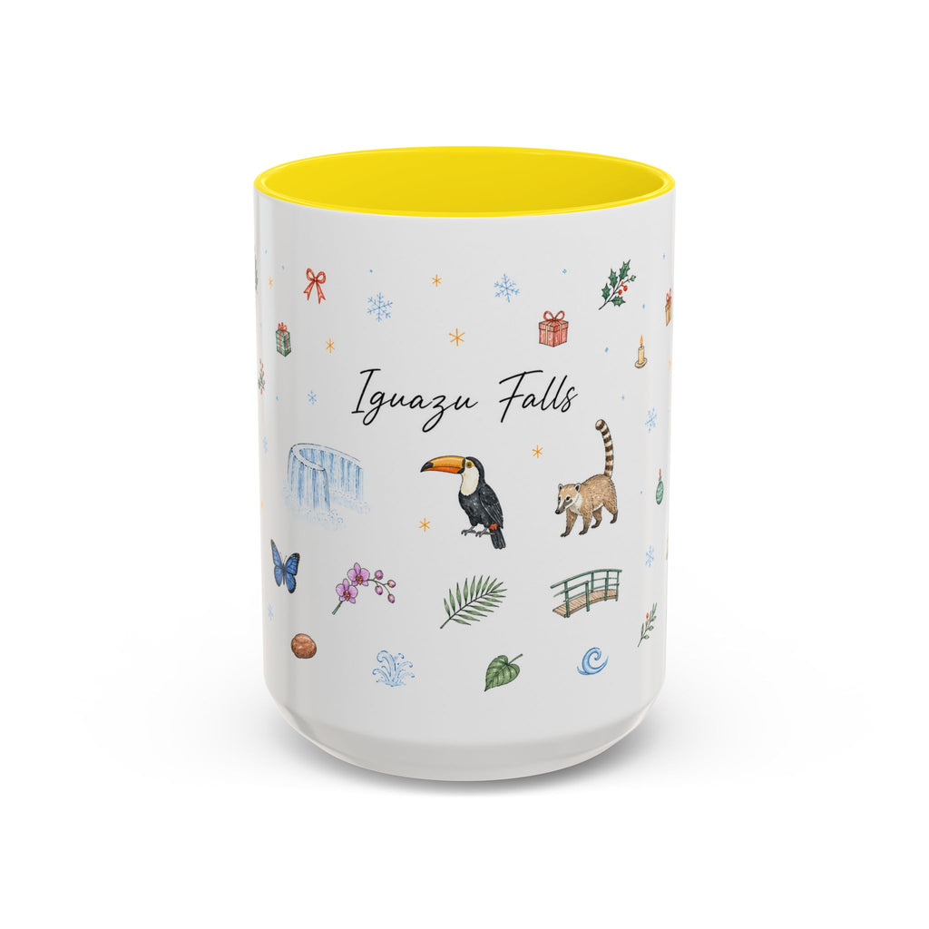Iguazu Falls Christmas Mug | Watercolor Travel Souvenir | Holiday Gift | Accent Ceramic Coffee Cup 11oz 15oz