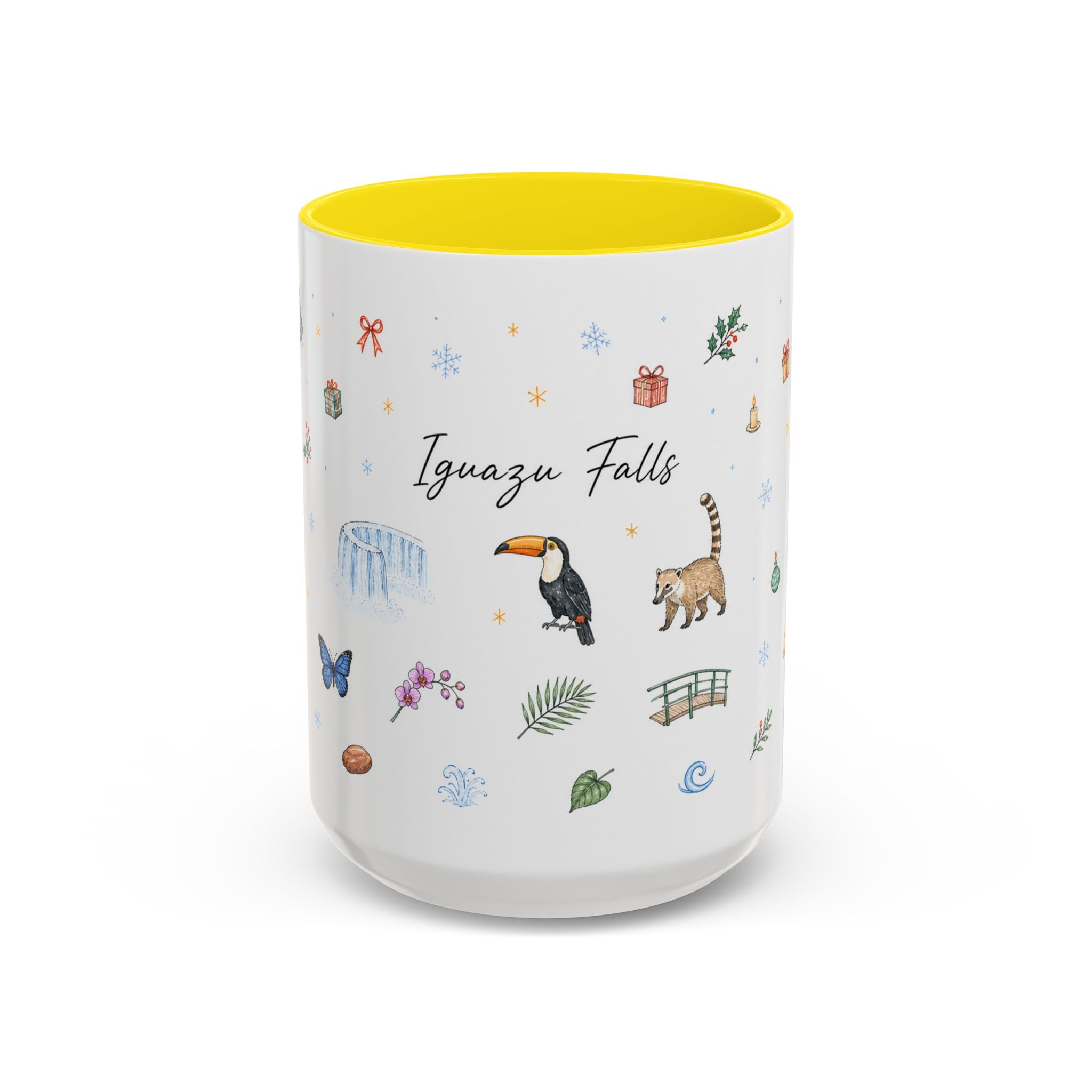 Iguazu Falls Christmas Mug | Watercolor Travel Souvenir | Holiday Gift | Accent Ceramic Coffee Cup 11oz 15oz