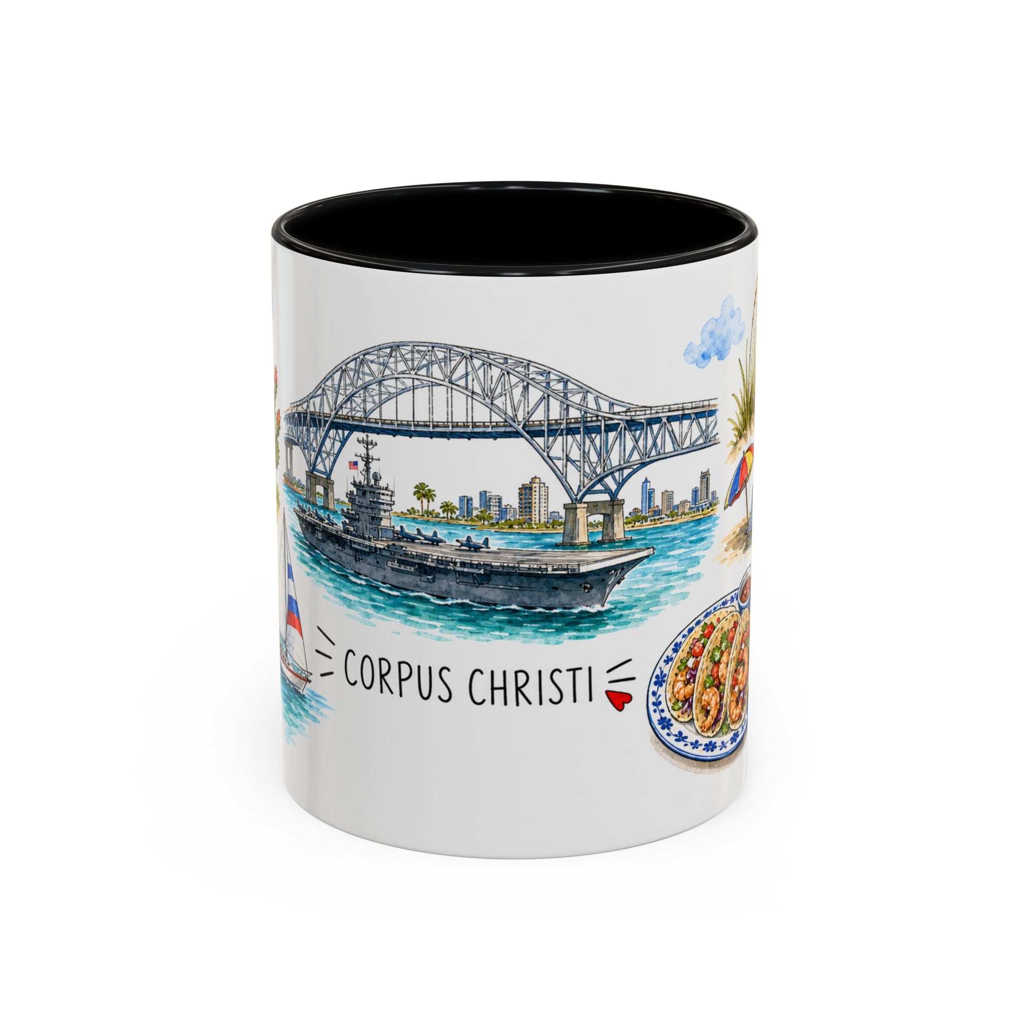 Corpus Christi Illustrated Travel Mug | City Souvenir Accent Coffee Mug | 11oz 15oz Ceramic Cup
