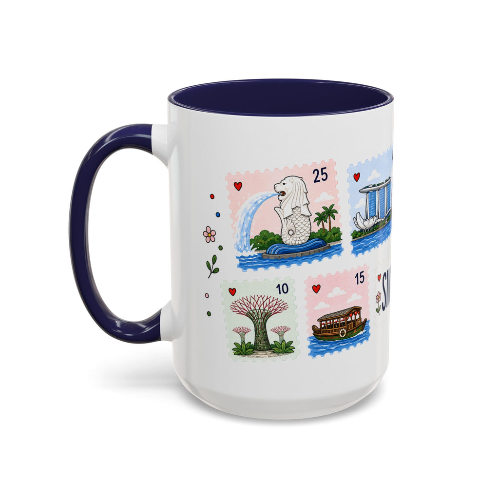 Singapore Coffee Mug | Postage Stamp Collage Mug | Travel Souvenir Accent Cup 11oz 15oz