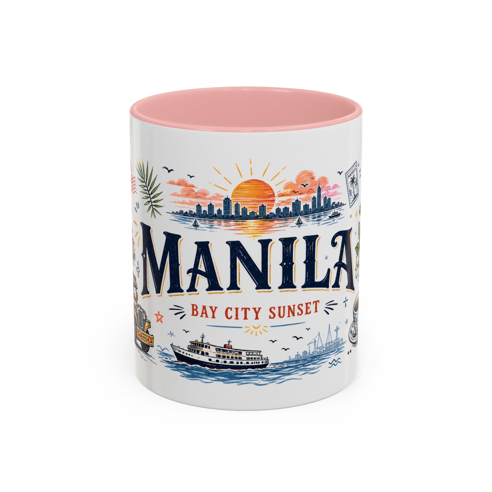 Manila Coffee Mug | Philippines Souvenir Travel Gift | Accent Color Ceramic 11oz 15oz