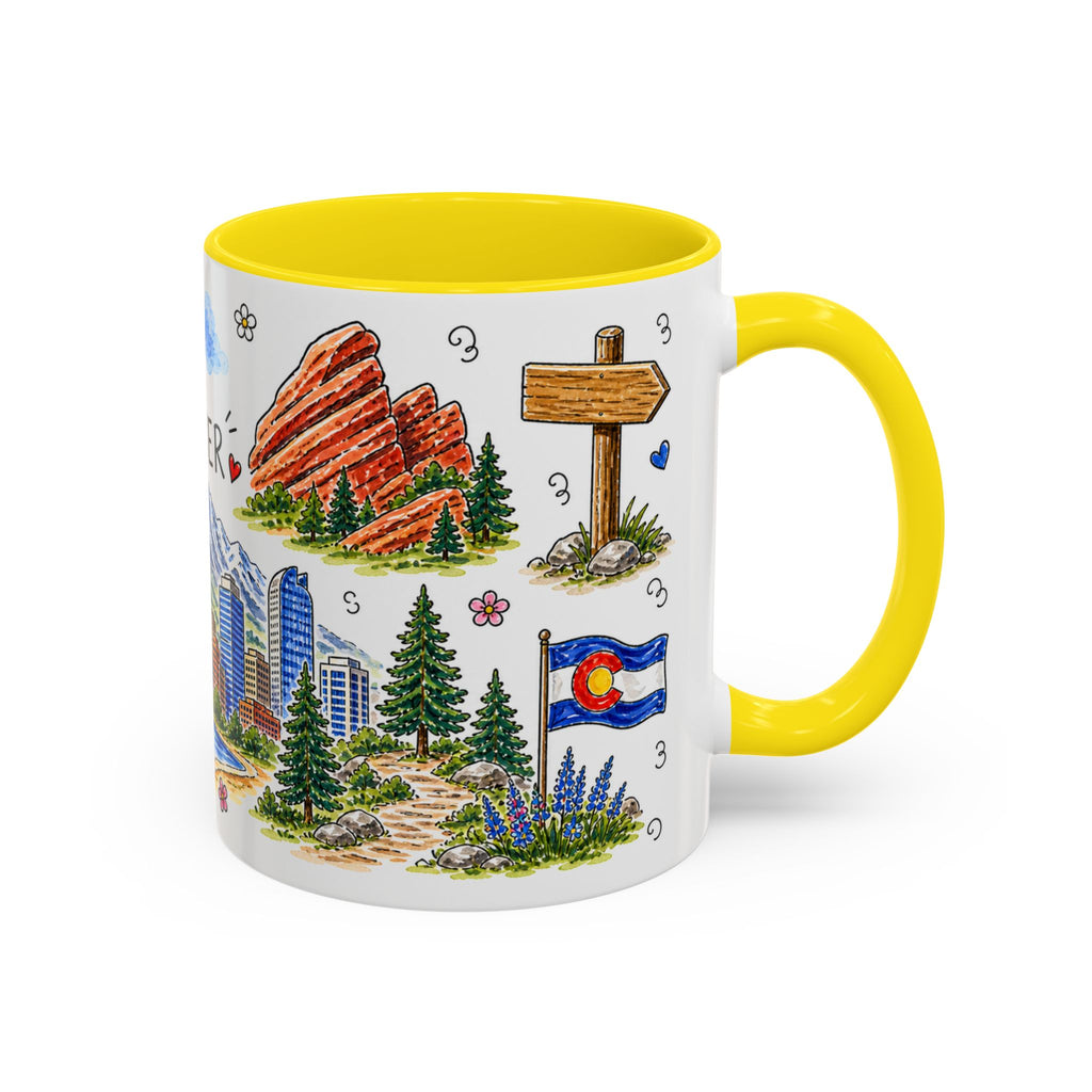 Denver Illustrated Travel Mug | City Souvenir Accent Coffee Mug | 11oz 15oz Ceramic Cup