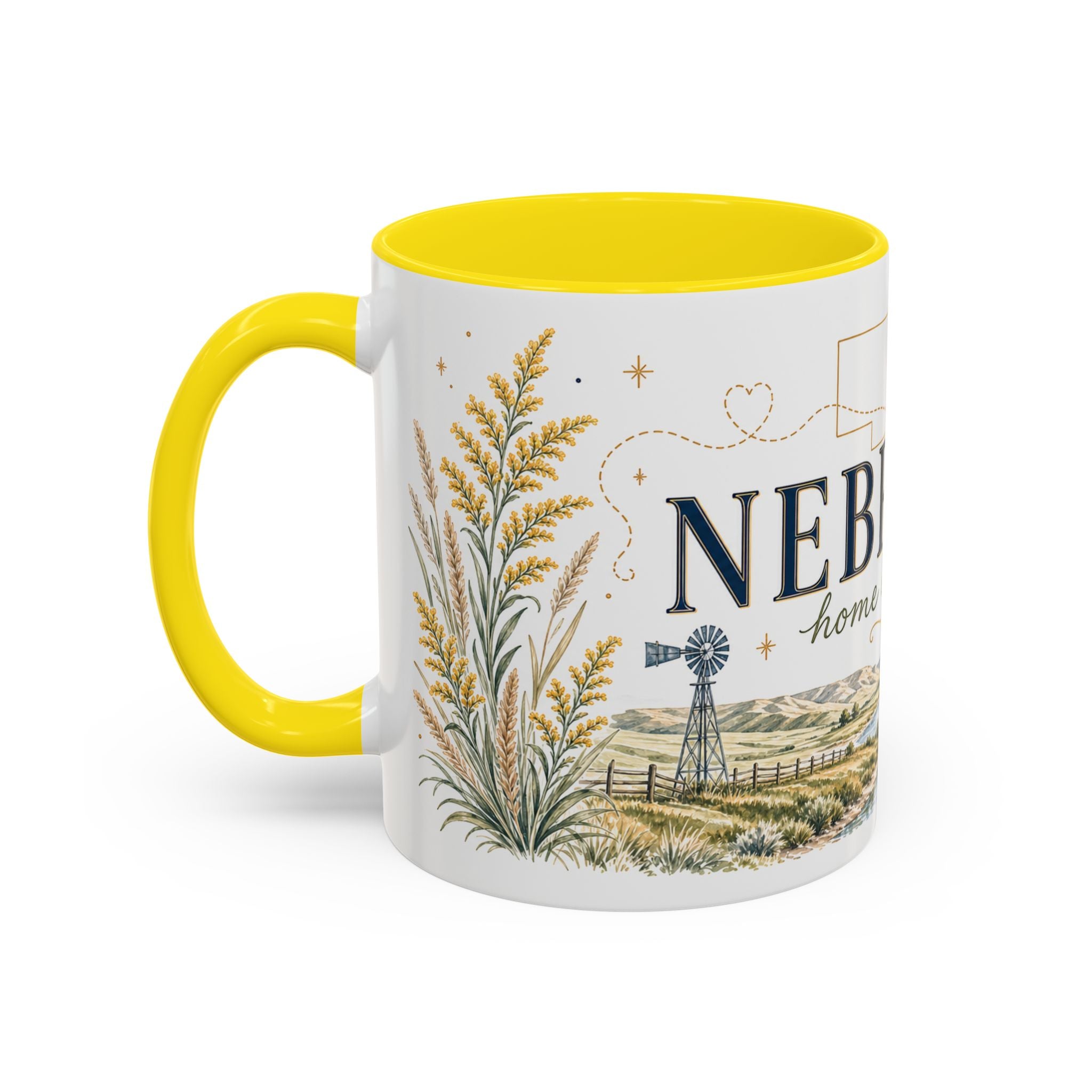 Nebraska State Mug | Moving Away, Long Distance Friendship Gift | Botanical Landscape Accent Mug