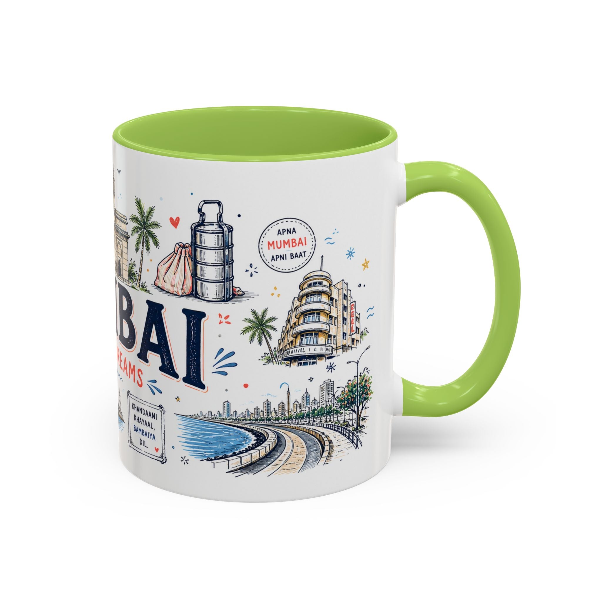 Mumbai Coffee Mug | India Souvenir Travel Gift | Accent Color Ceramic 11oz 15oz