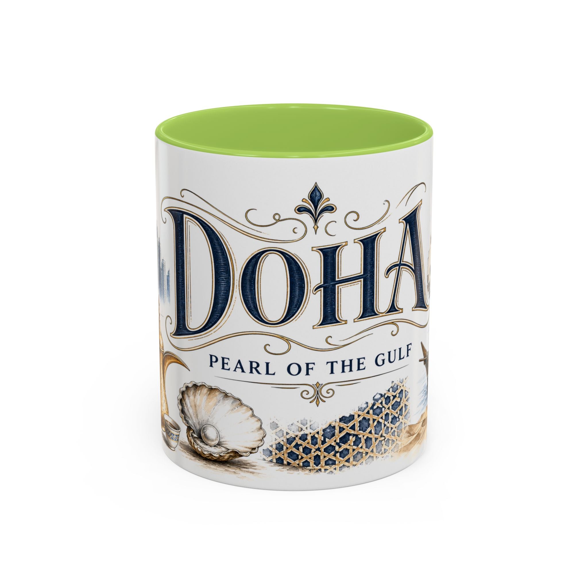 Doha Coffee Mug | Qatar Travel Souvenir | Vintage Illustrated City Gift | 11 oz 15 oz Accent Mug
