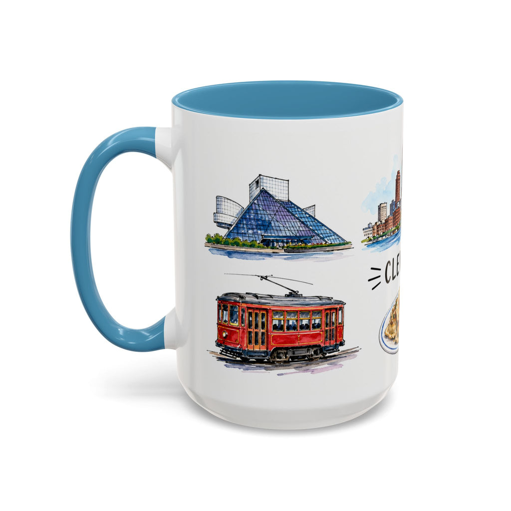 Cleveland Illustrated Travel Mug | City Souvenir Accent Coffee Mug | 11oz 15oz Ceramic Cup