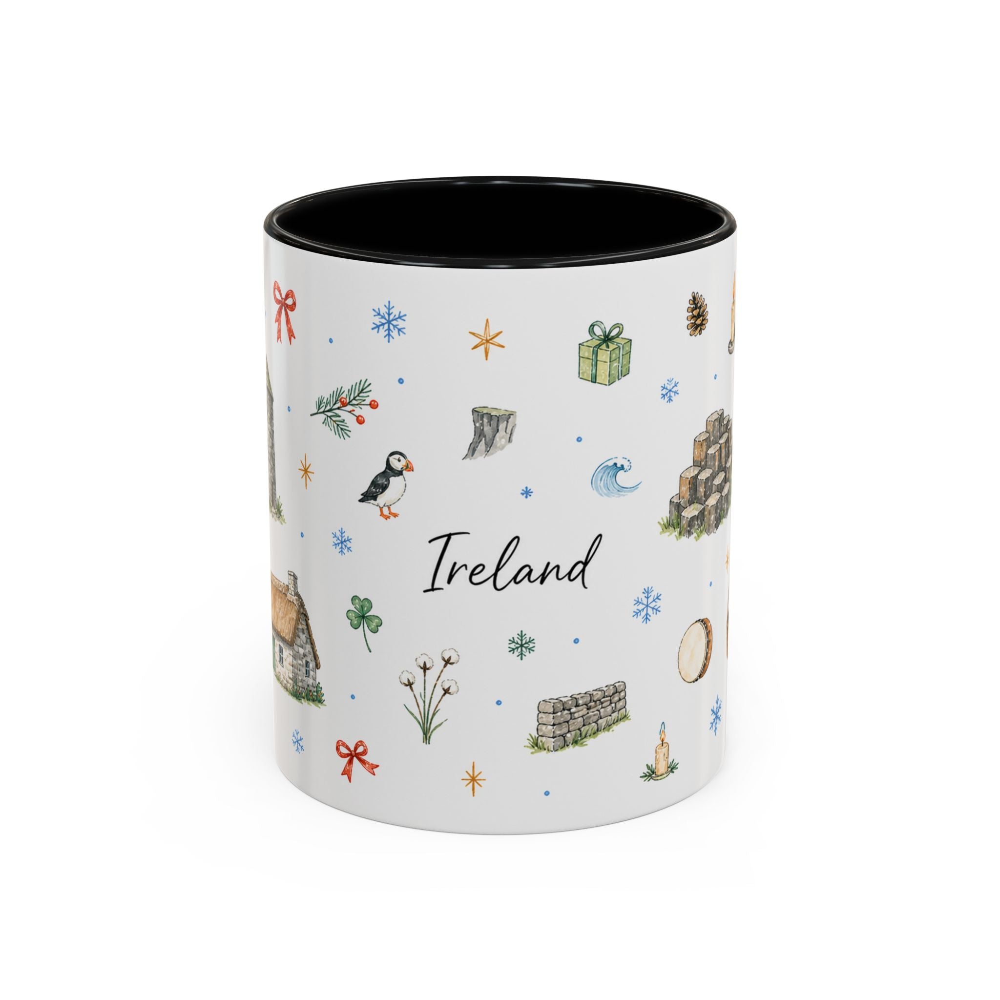 Ireland Christmas Mug | Watercolor Travel Souvenir | Holiday Gift | Accent Ceramic Coffee Cup 11oz 15oz