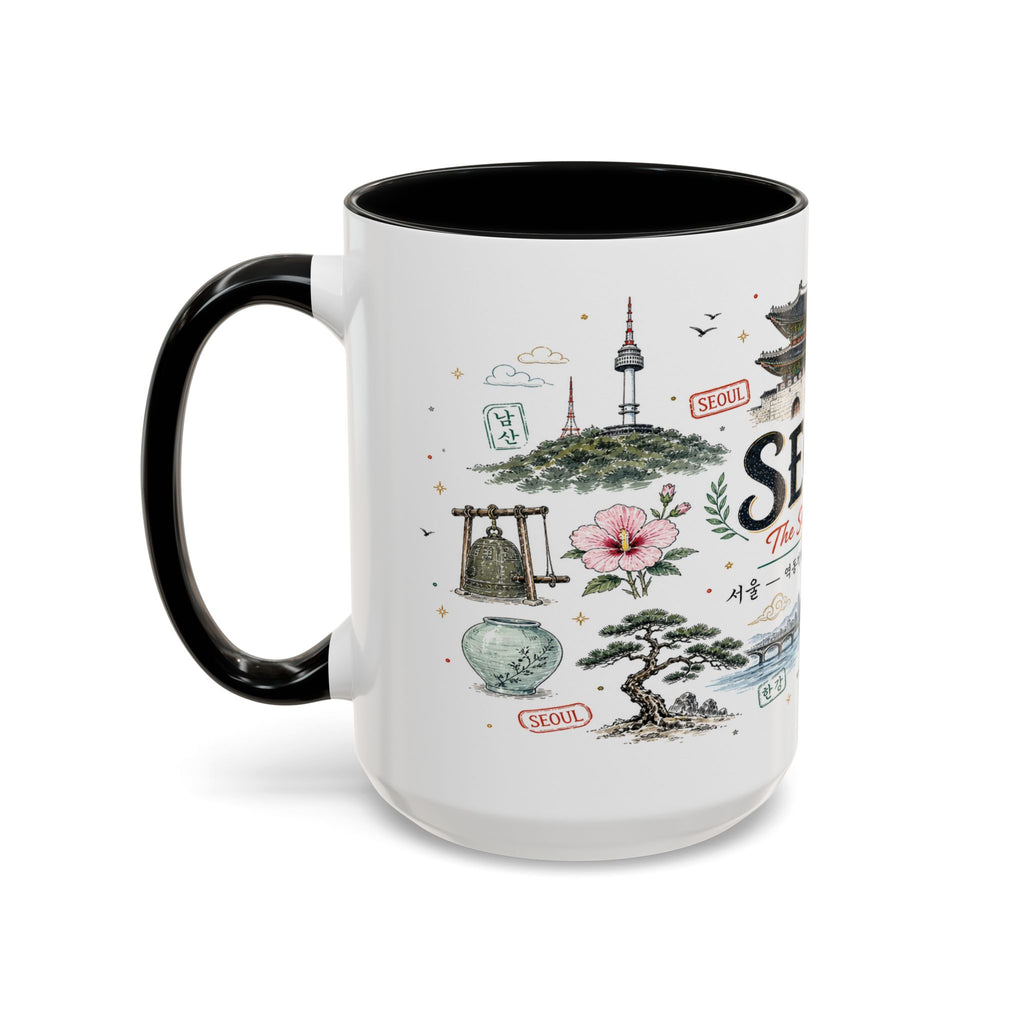 Seoul Coffee Mug | Korea Souvenir Travel Gift | Accent Color Ceramic 11oz 15oz