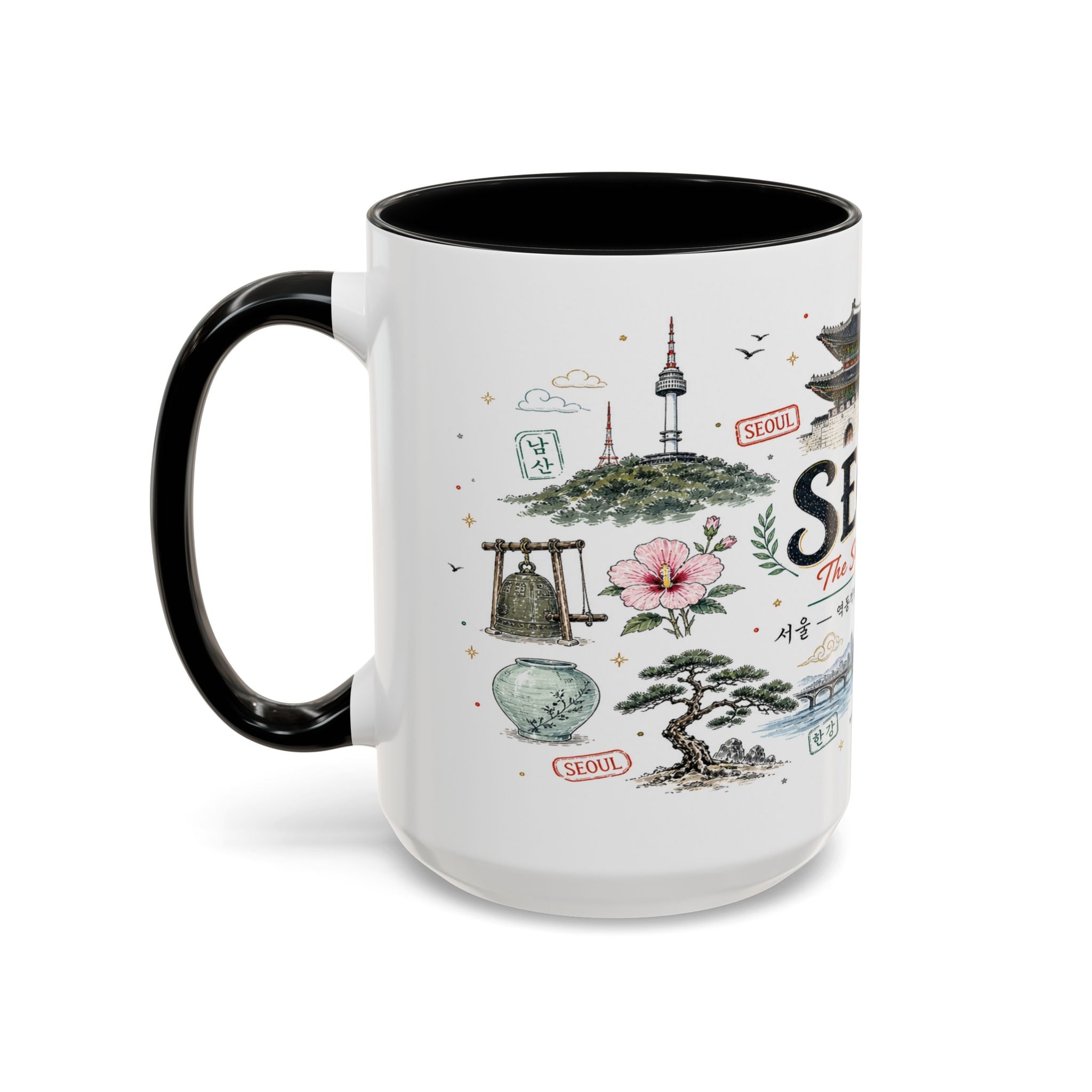 Seoul Coffee Mug | Korea Souvenir Travel Gift | Accent Color Ceramic 11oz 15oz