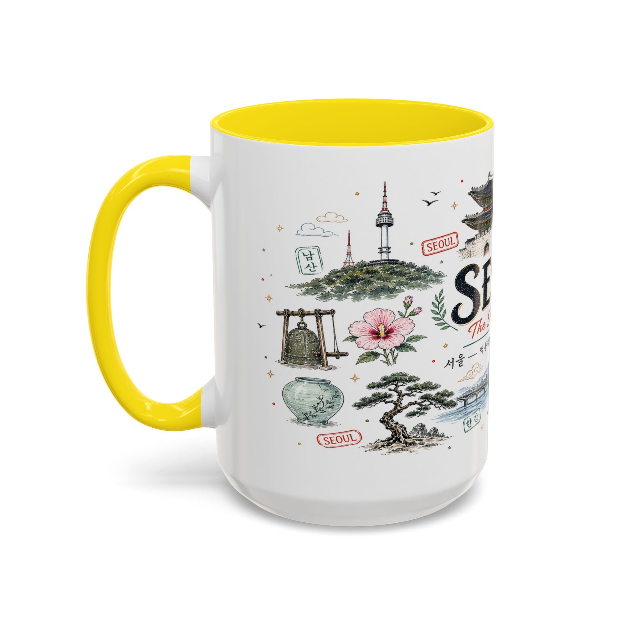 Seoul Coffee Mug | Korea Souvenir Travel Gift | Accent Color Ceramic 11oz 15oz