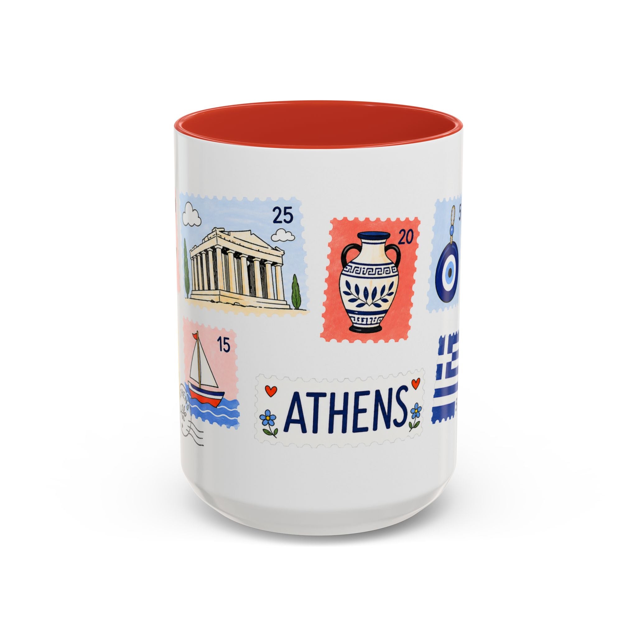 Athens Coffee Mug | Postage Stamp Collage Mug | Travel Souvenir Accent Cup 11oz 15oz