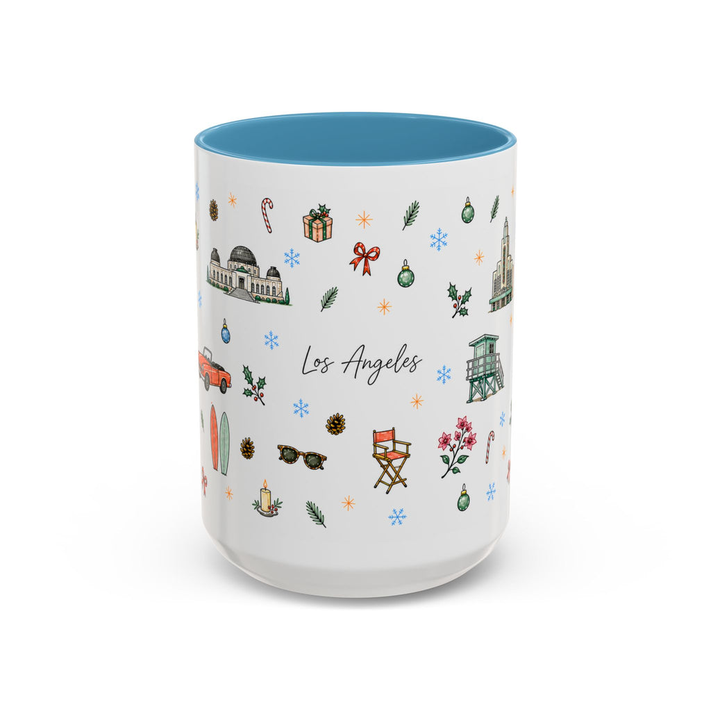Los Angeles Christmas Mug | Watercolor City Souvenir | Ceramic Coffee Cup (11oz or 15oz)